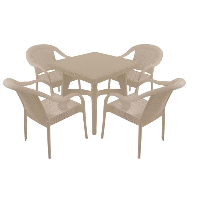 Outdoor Table Set, 4 Chairs, 80×80×78 cm - Beige