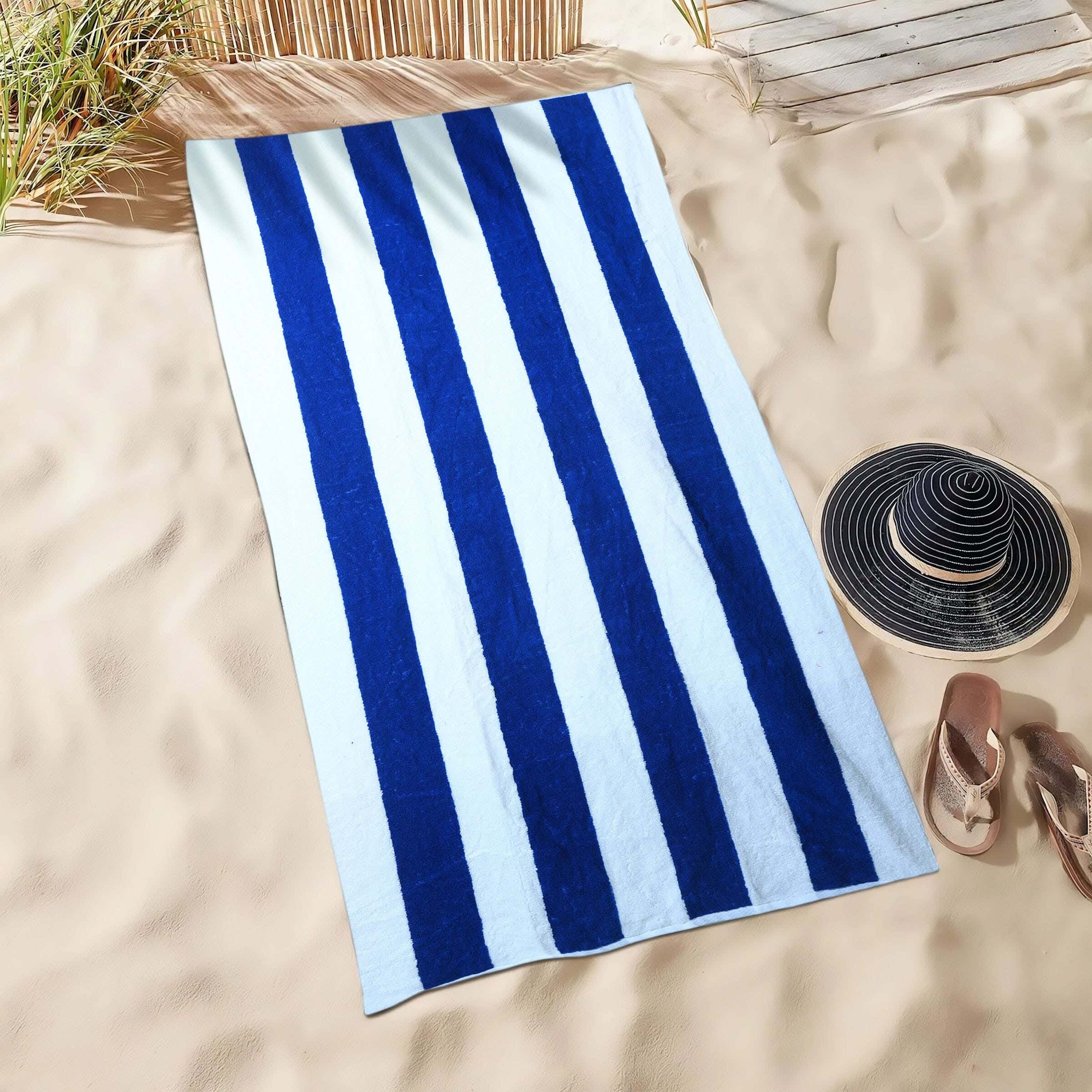 Cotton Beach Bath Sheet, 90×170 cm, Approximately 800 grm - White Blue