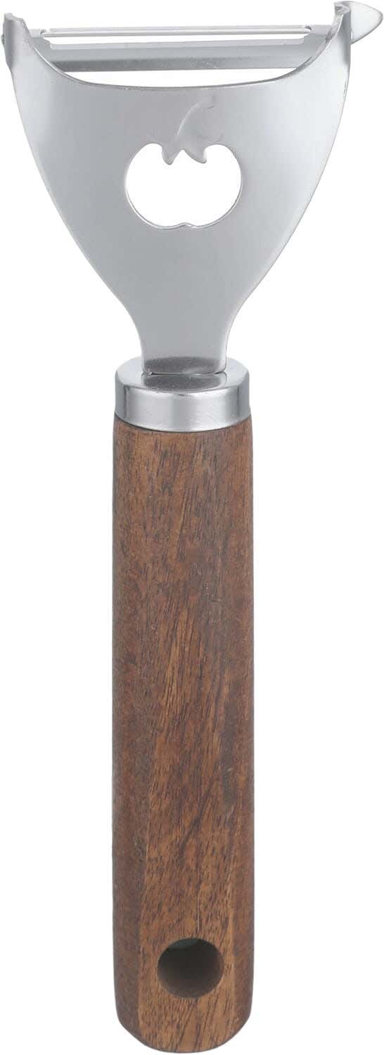 Stainless Steel Vegetable Peeler, Wooden Handle, 18 cm - Silver Brown