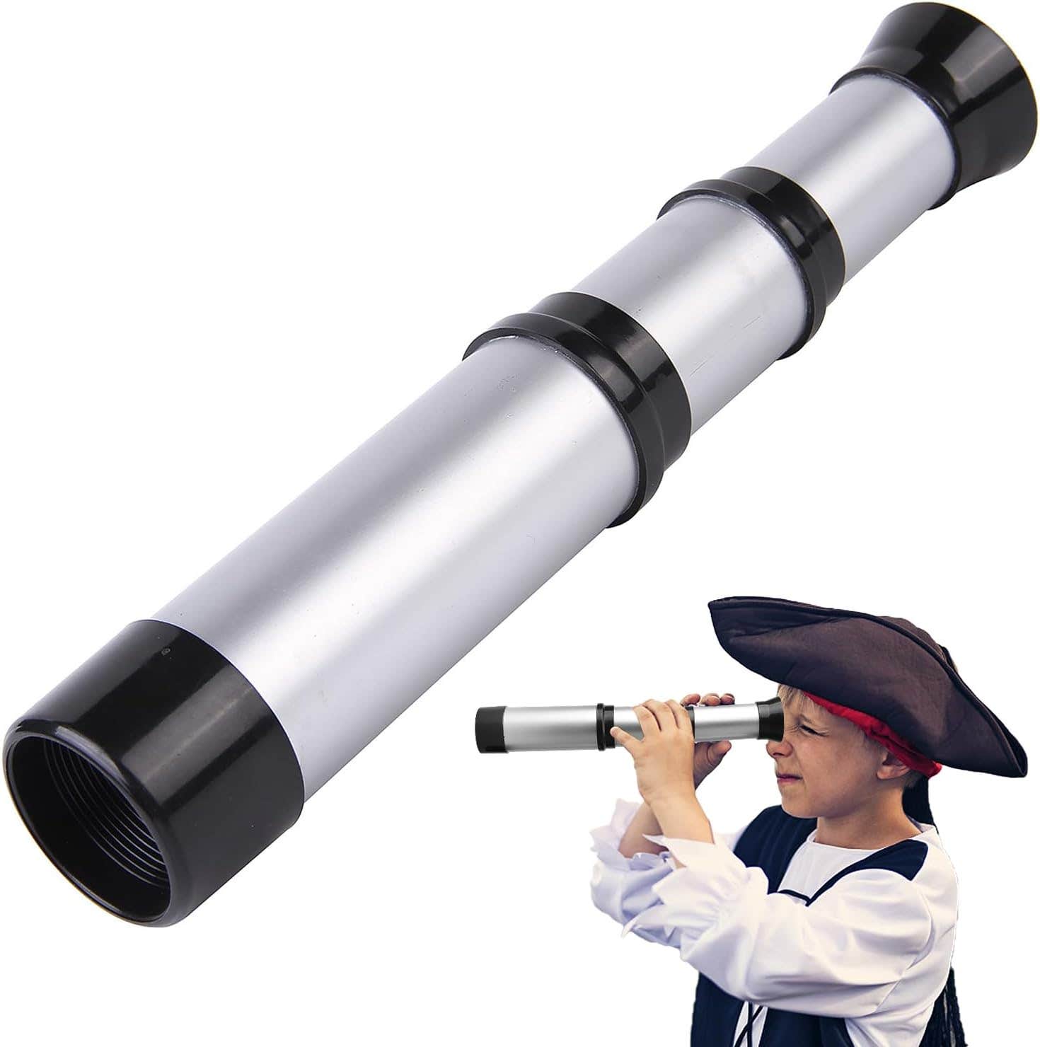 Fadcaer Retractable Design Pirate Monocular Telescope - Silver Black