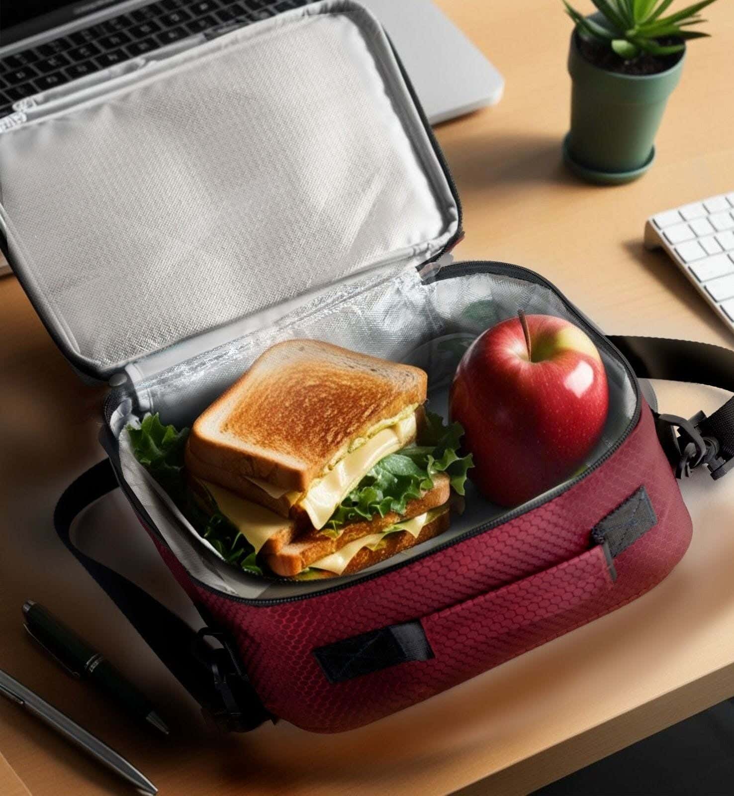 Thermal Fabric Lunchback Bag, 25×22×10 cm - Red