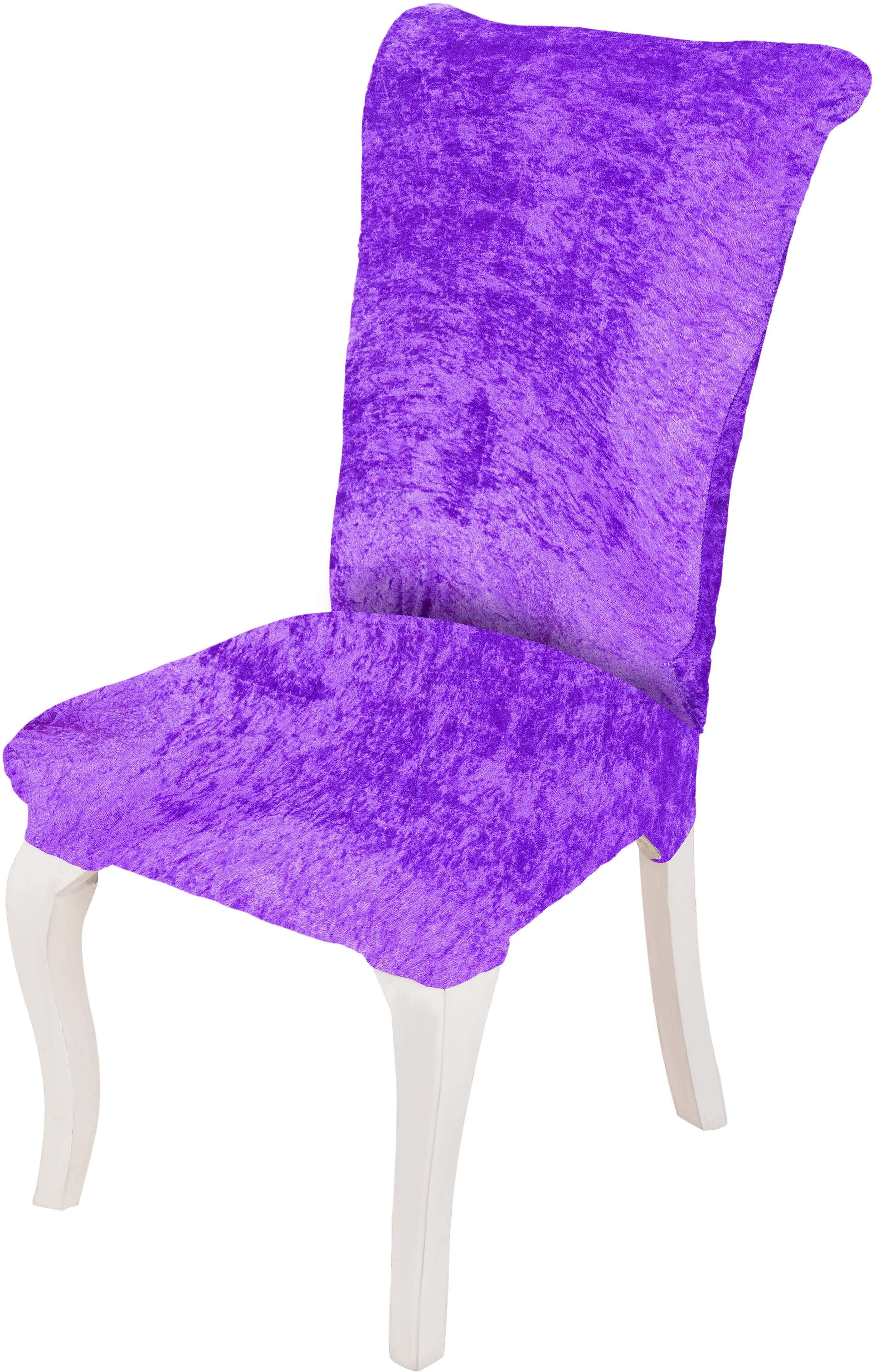 Turkan Velvet Dining Chair Cover, Free size, Approximately 145 gm- Purple