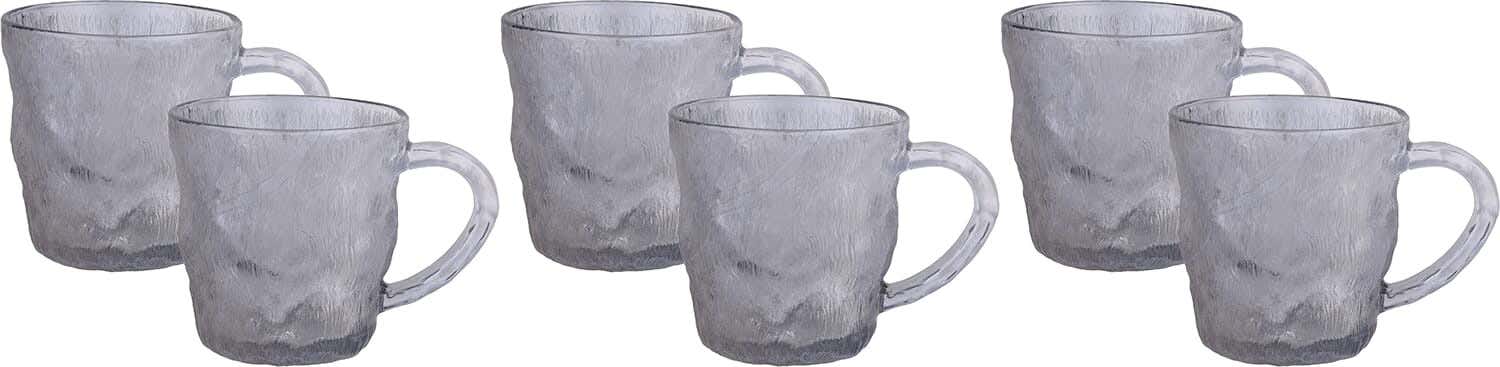 Glass Mug Set, 6 Pieces, 300 ml - Clear Black