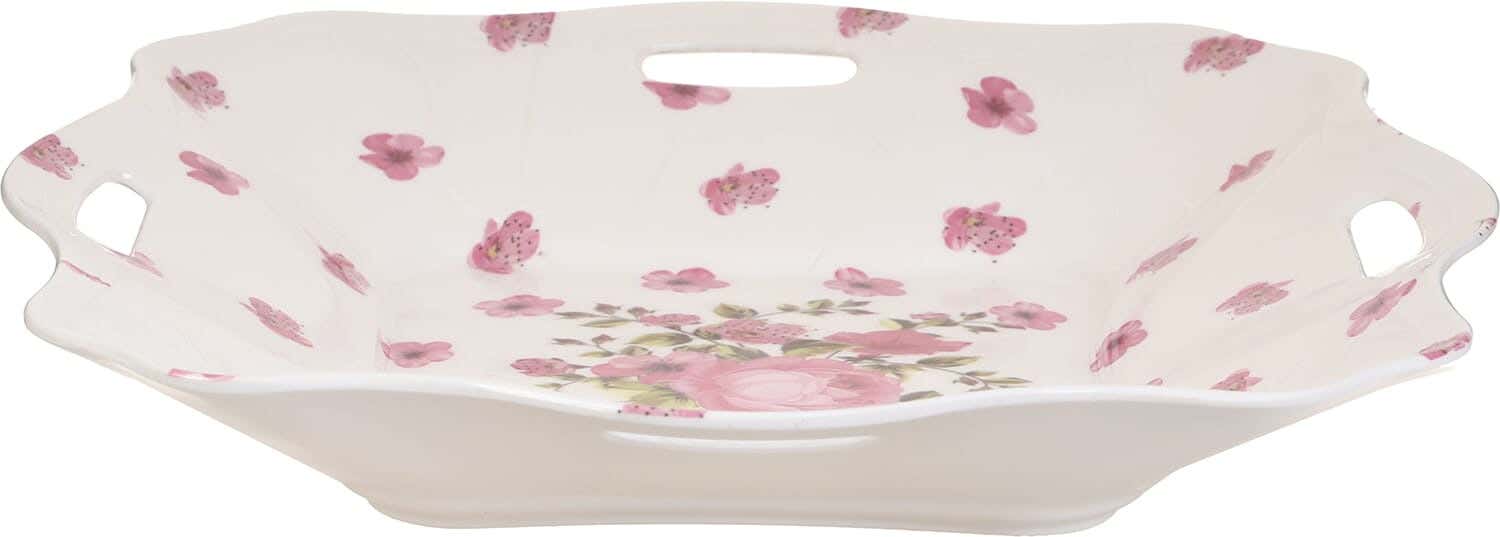 Zahraa Elmohandes Melamine Fruit Plate, 4 Handles, 33×33 cm - White Pink