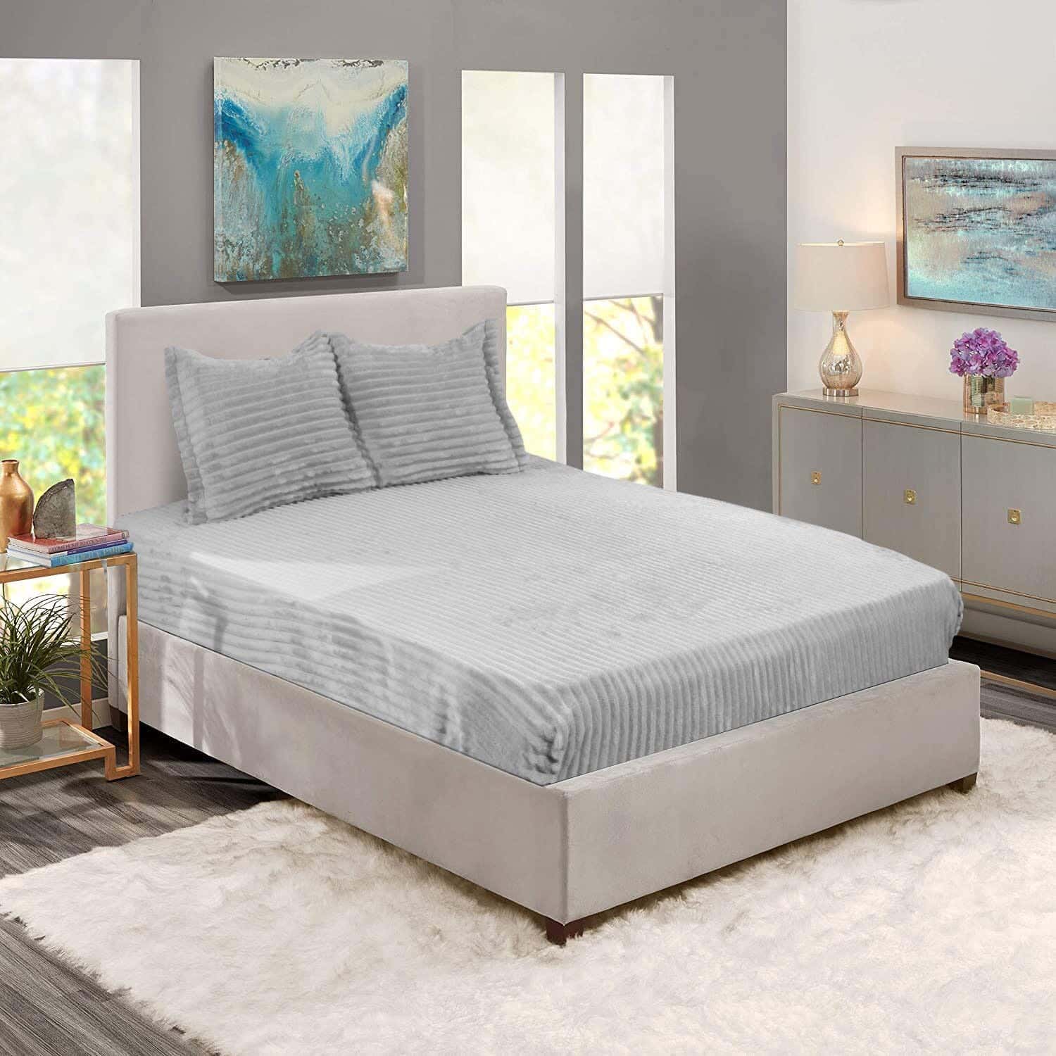 Dream House Velvet Bed Heater Set with Stick, 3 Pieces, 200x160 cm, approximately 2500 gm - Grey