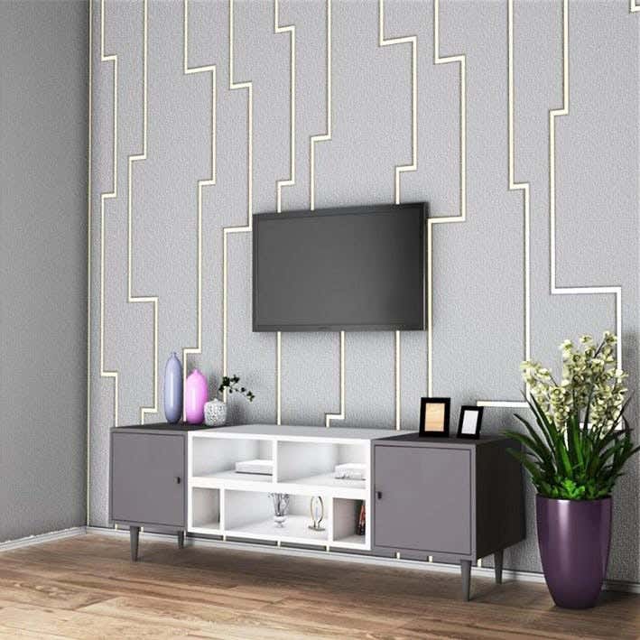 Mdf Wooden Tv Unit, 170 X 55 X 30 Cm - White Grey