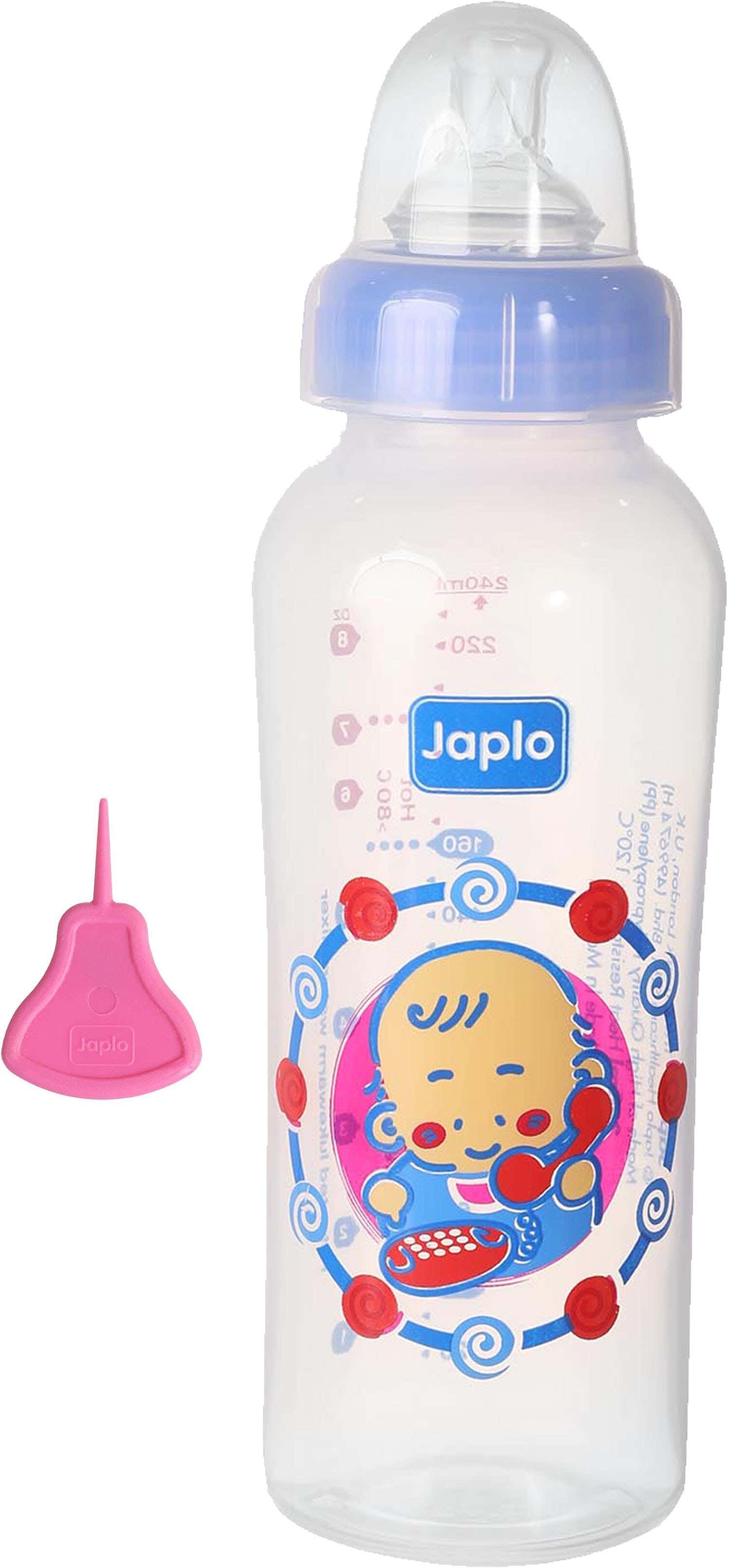 Japlo Circular Polypropylene Baby Bottle With Digital Scale, 240 ml - Clear Light Blue