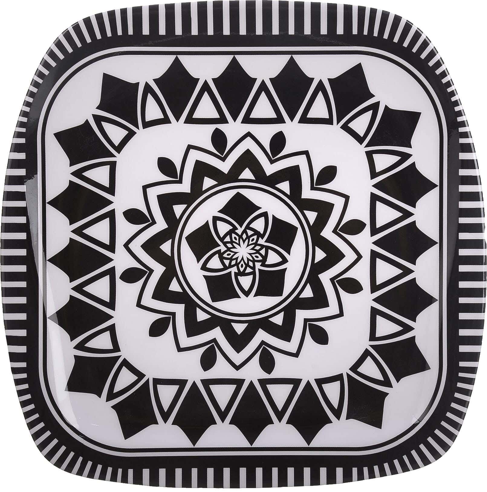 Bright Designs Square Melamine Flat Plate, 26 cm - White Black