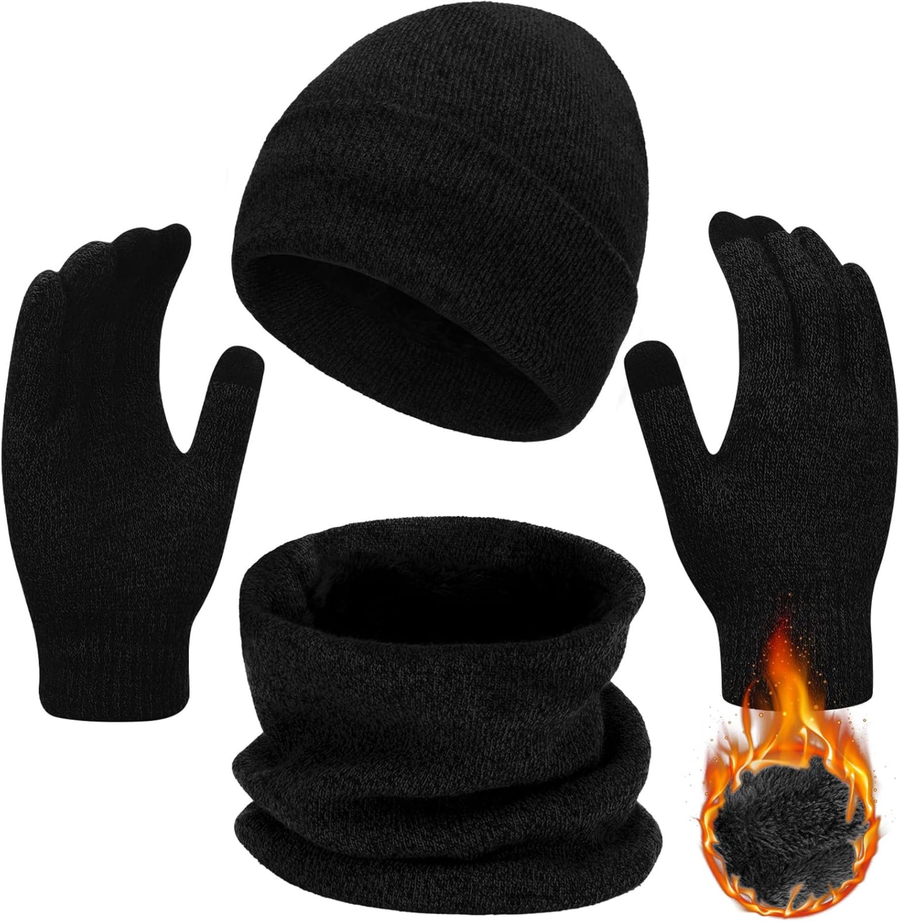 Geebuzz Winter Hat, Scarf And Gloves Set, 3 Pieces - Black
