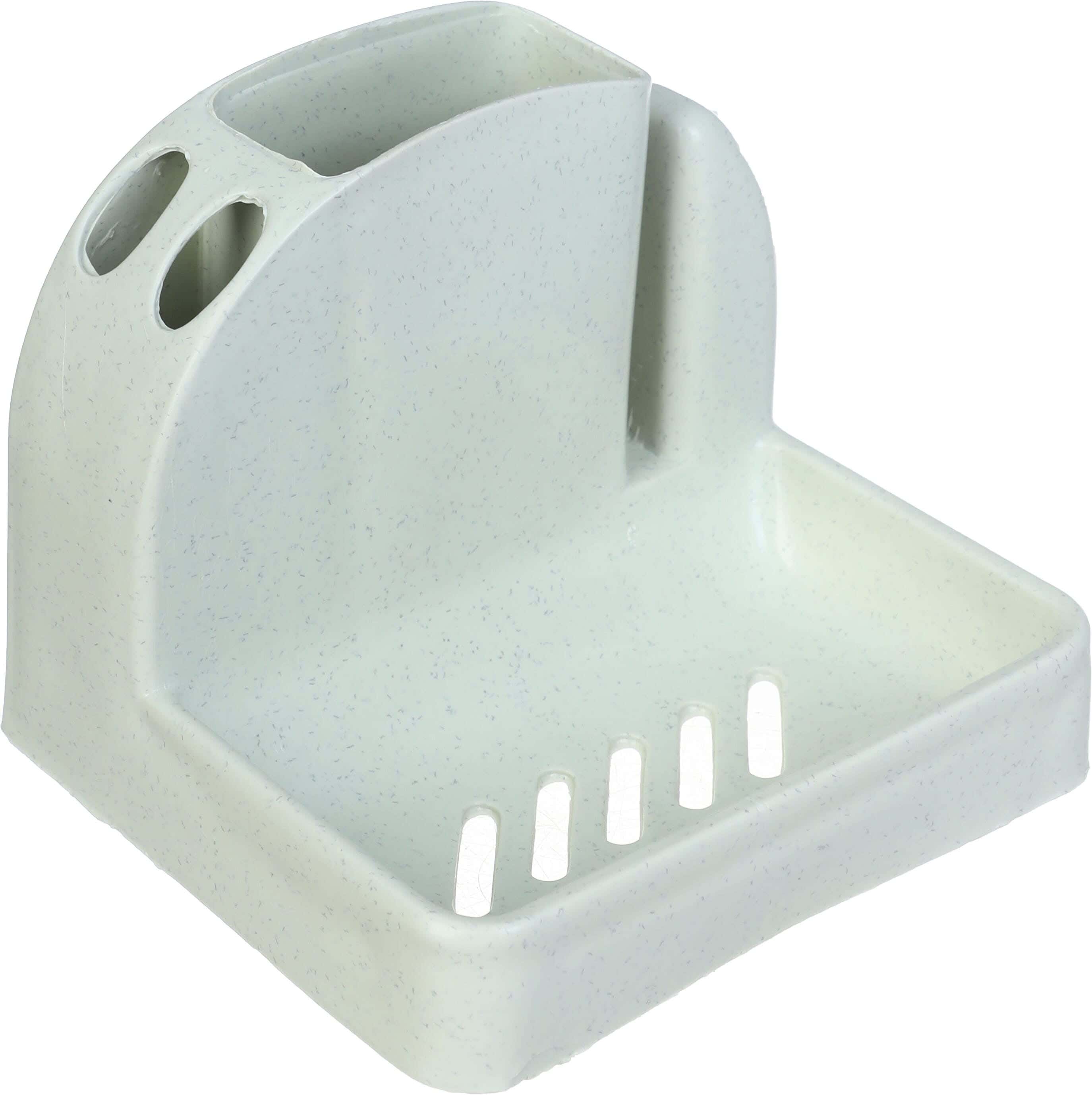 Winner Plast Plastic Soap Dish with Toothbrush Stand, 2×1, 11×10 cm - Olive