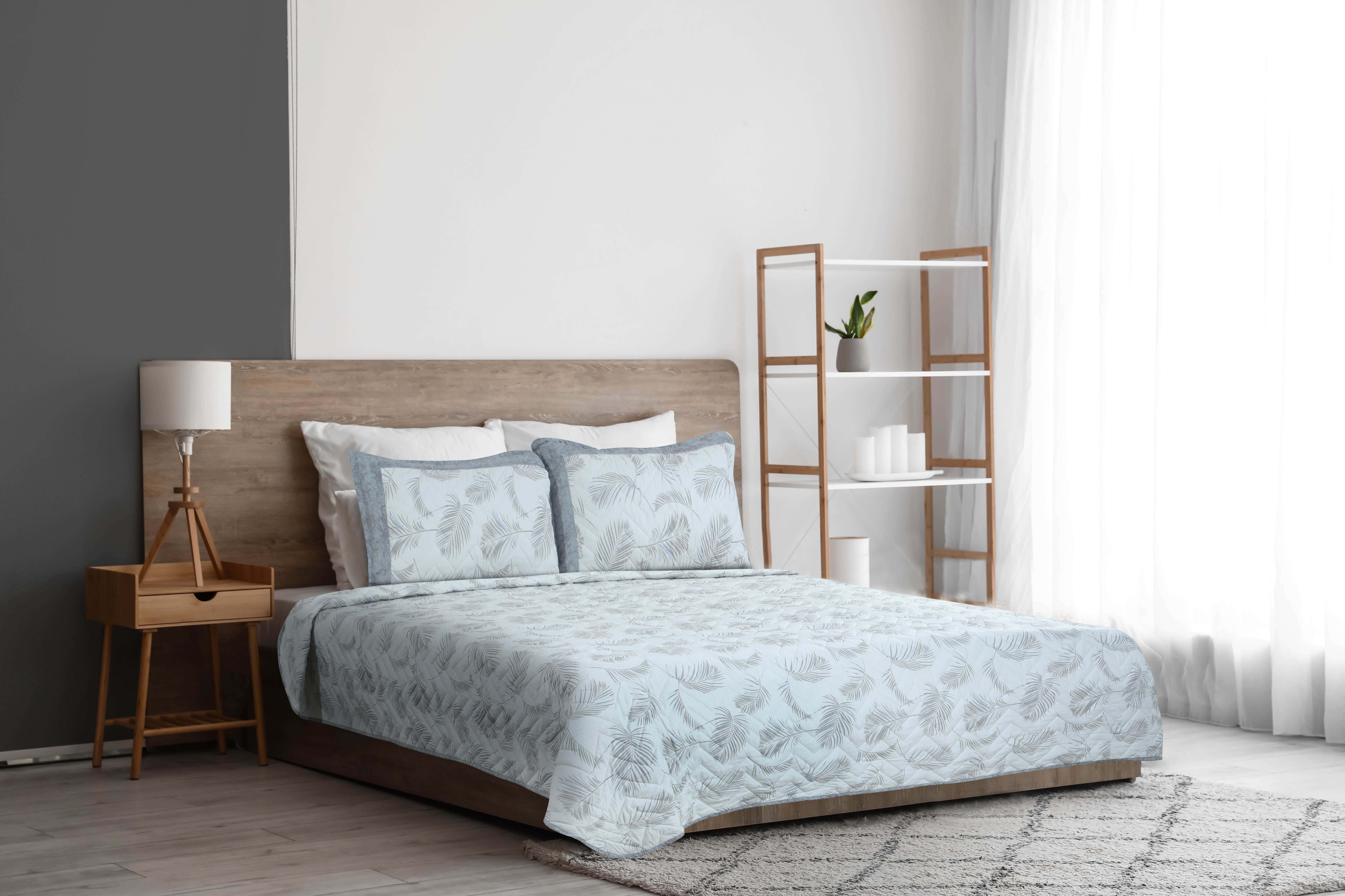 Keeva Cotton Comforter Set, 3 Pieces, 240x260 cm, Approximately 3100 g - White Grey