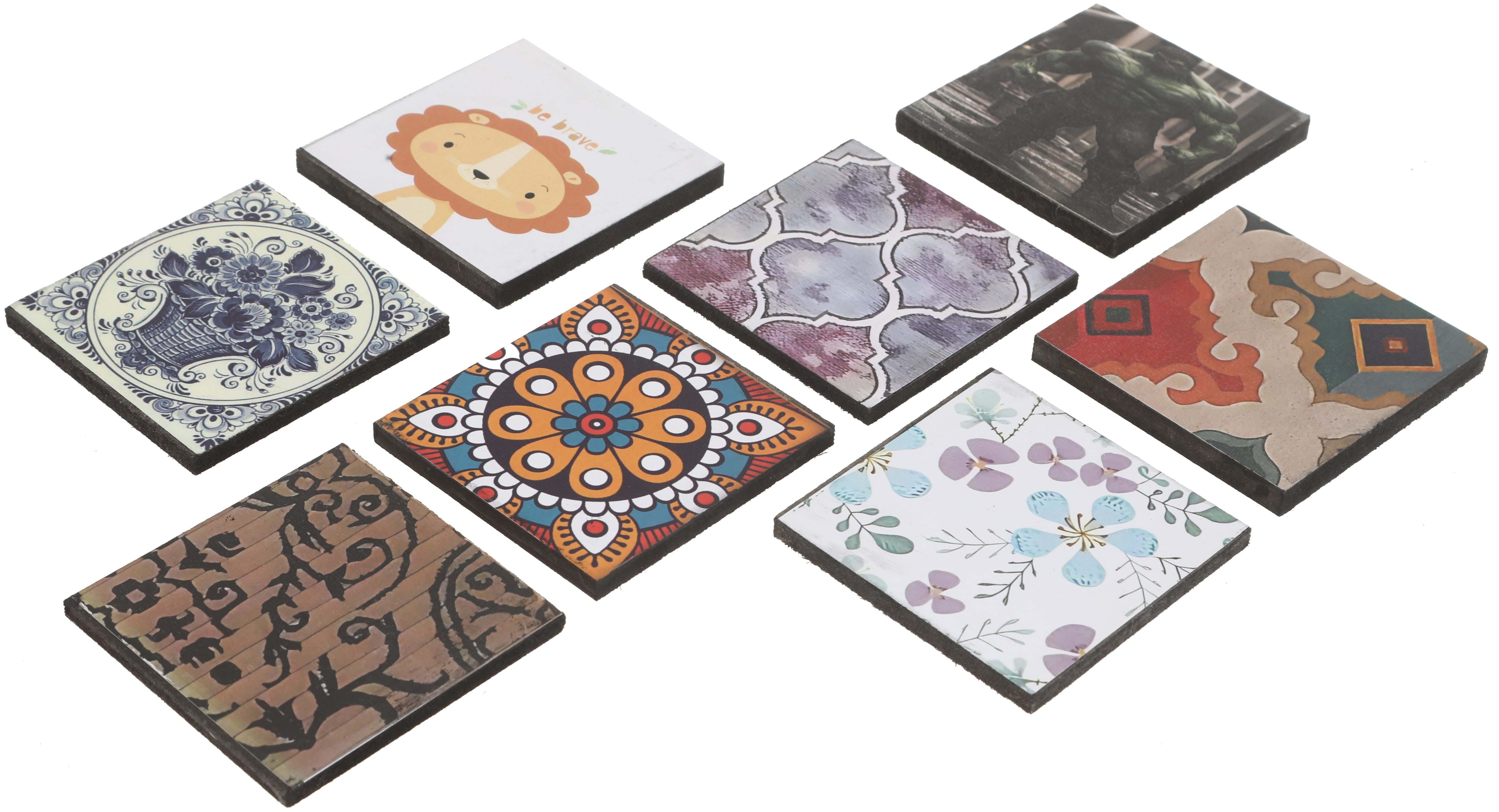 Wood Coaster Set, 8 Pieces, 8×8 Cm - Multicolor