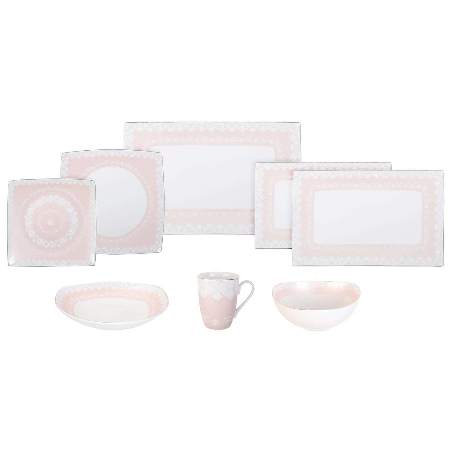 Lotus Dream Porcelain Dinner Set, 33 Pieces - Multicolor