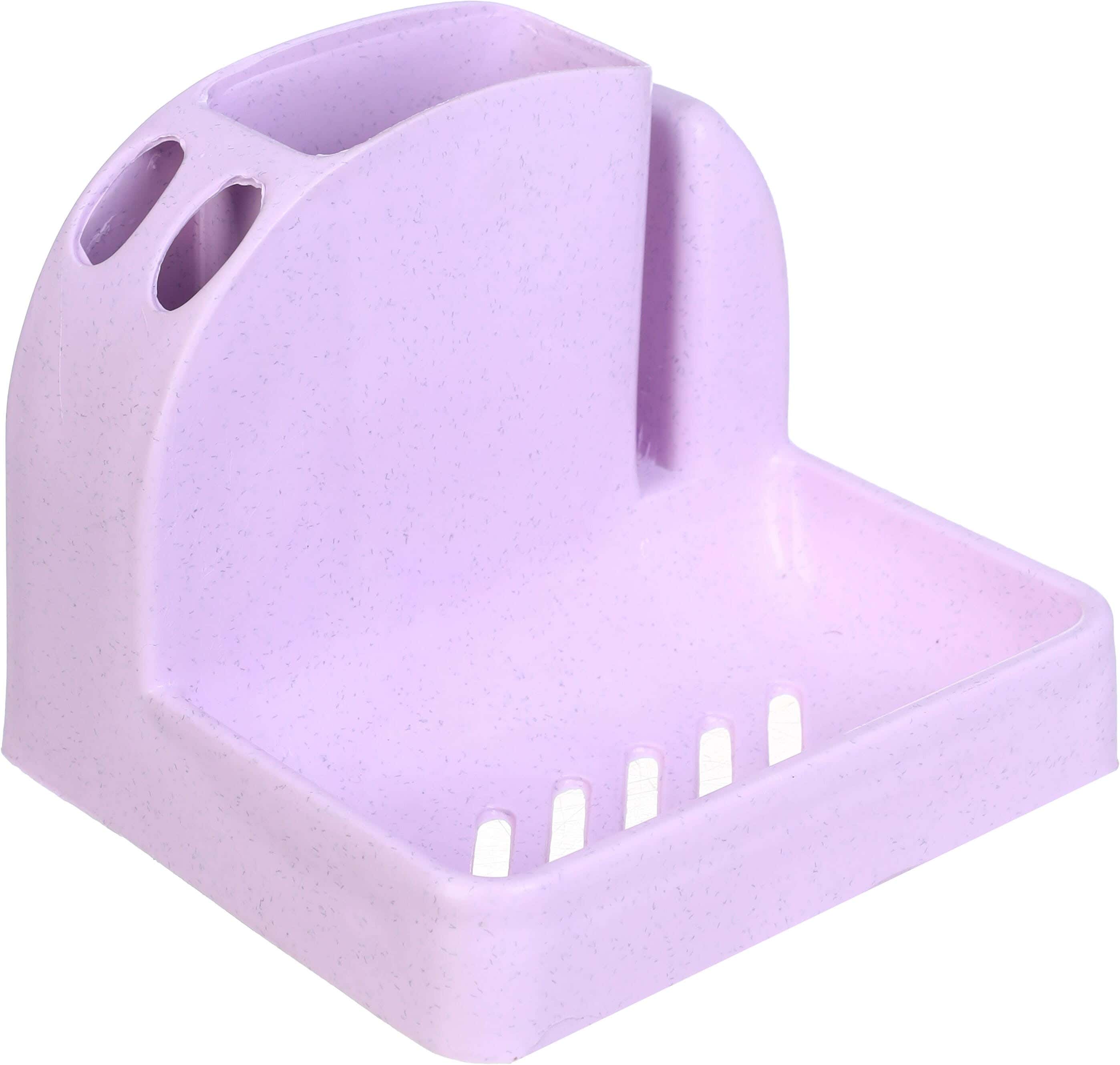 Winner Plast Plastic Soap Dish with Toothbrush Stand, 2×1, 11×10 cm - Mauve