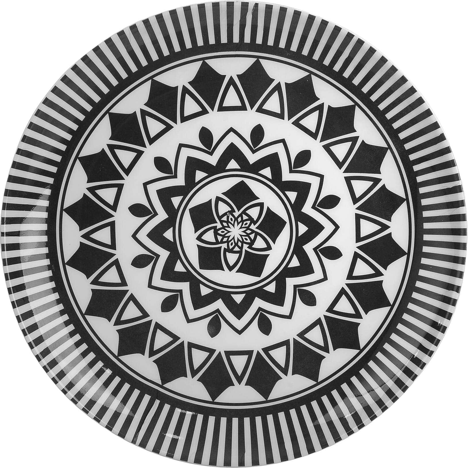 Bright Designs Round Flat Melamine Plate, 26 cm - White Black