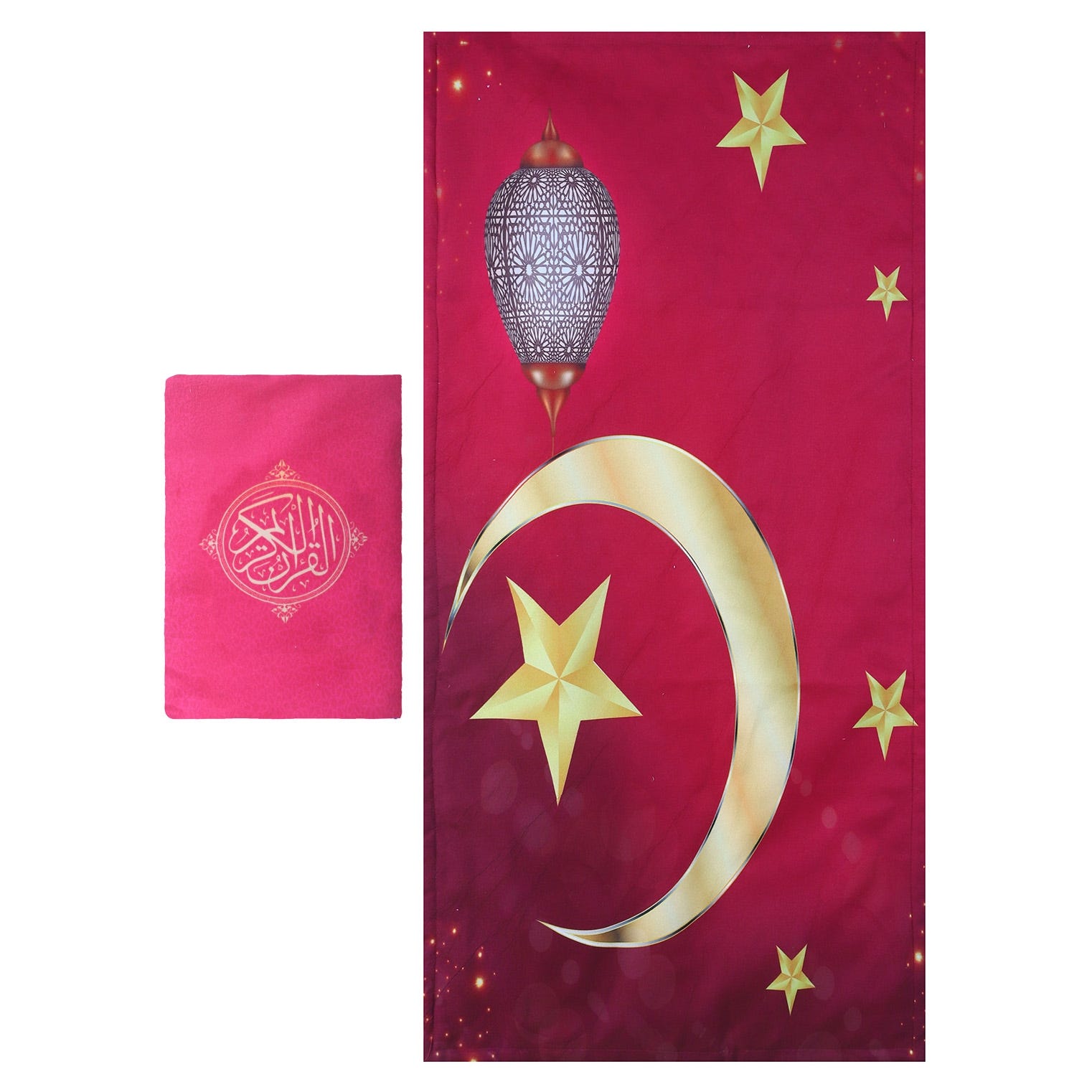 Velvet Prayer Mat with Quran cover, 100×45 cm - Red Yellow