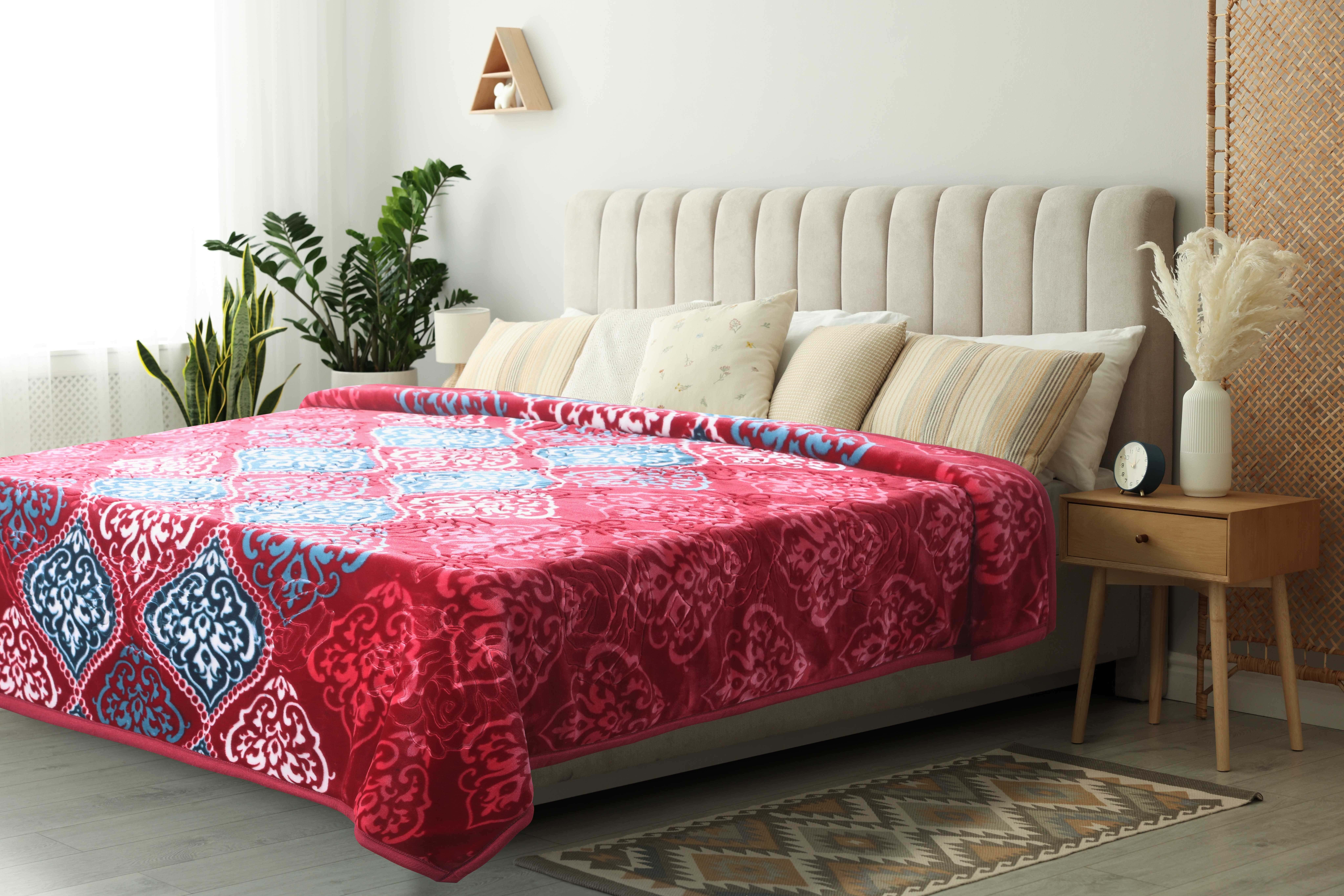 Aslan Double Layers Velvet Blanket, 220×240 cm Approx, 6 Kg Approx - Dark Red