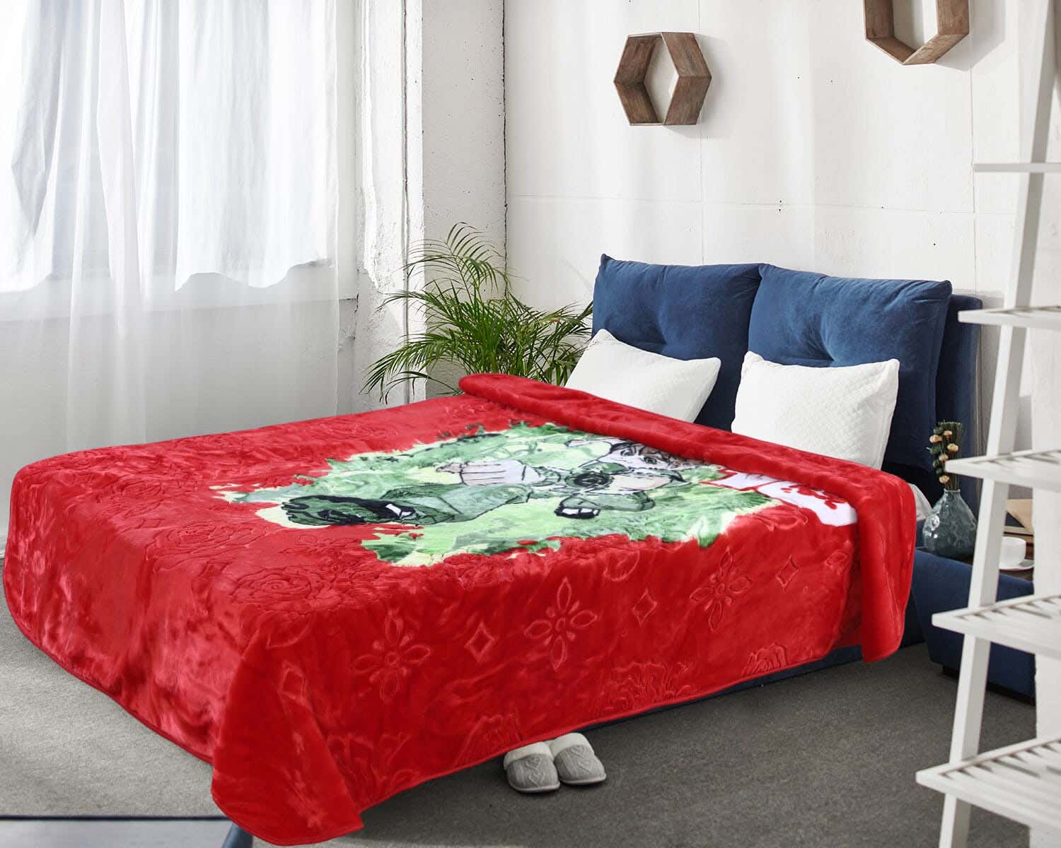 Aslan Velvet Blanket, 2 Pieces, Approx 180x220 cm, Approx 3 kg - Red