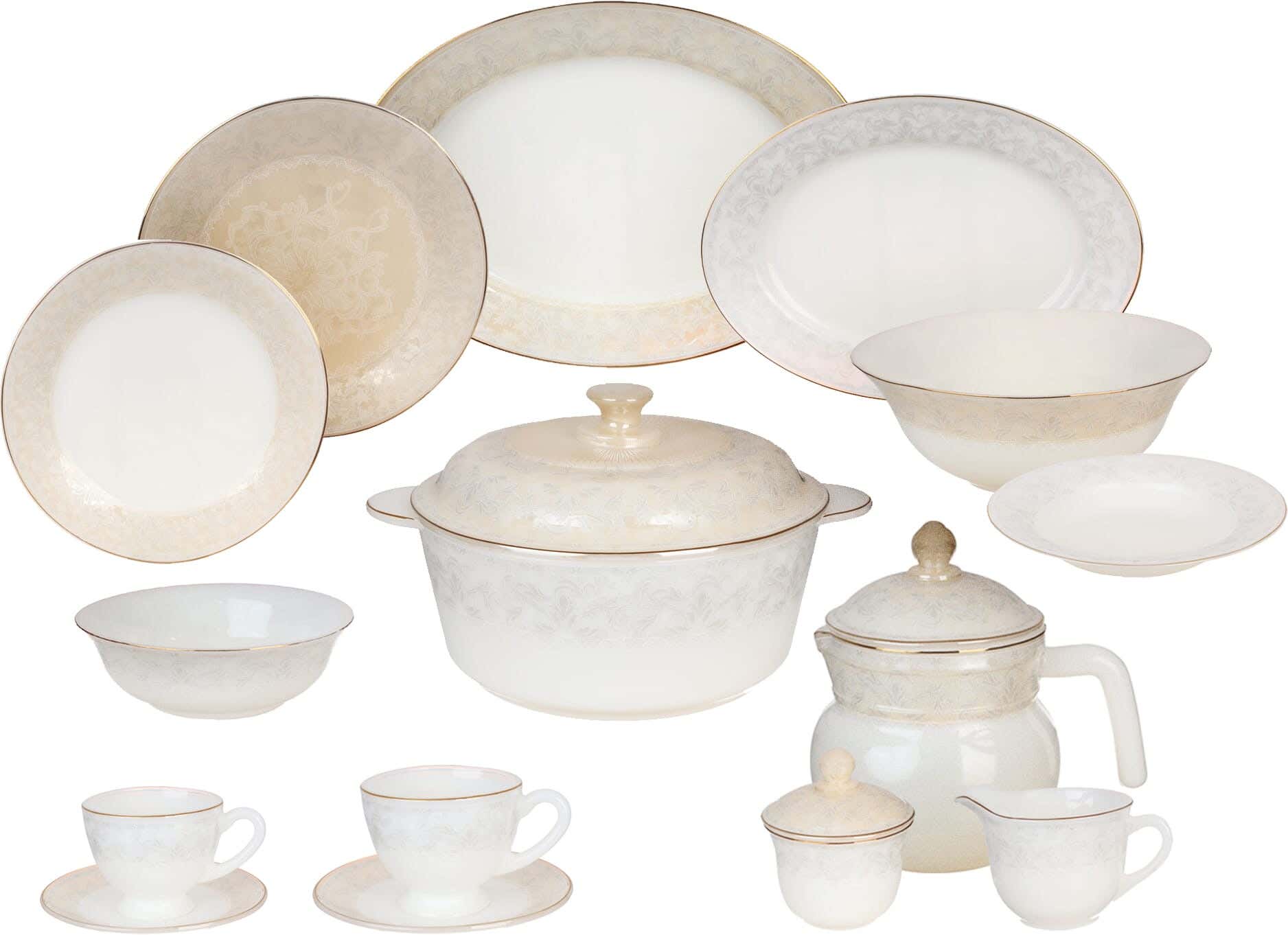 GEMYA Arcopal Round Dinner Set, 58 Pieces - White Beige