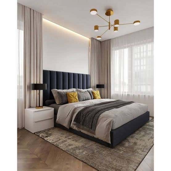 Counter Wood Bed, 122x180x200 cm - Dark navy