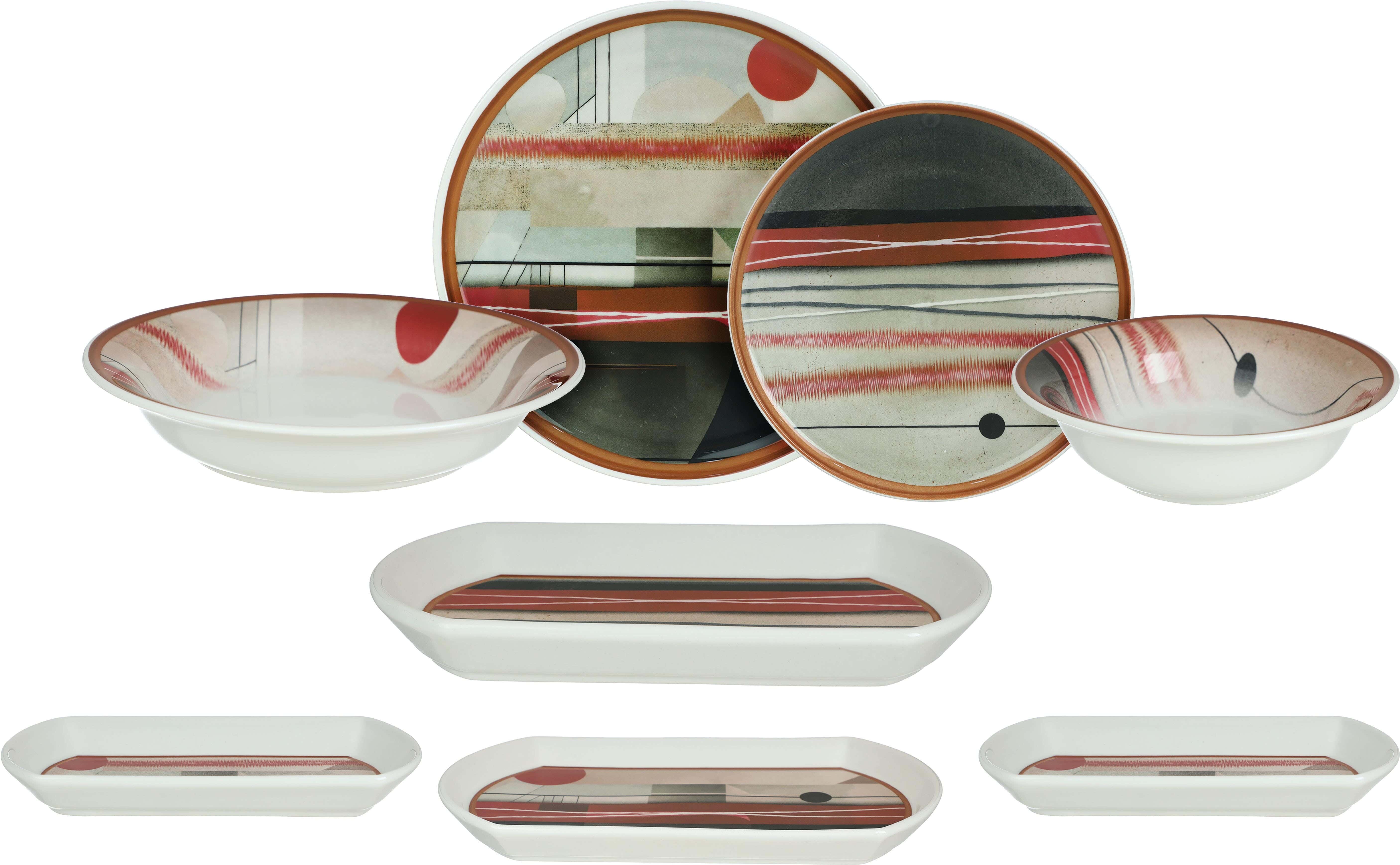 Moultimex Porcelain Round Dinner Set, 28 Pieces - Multicolor