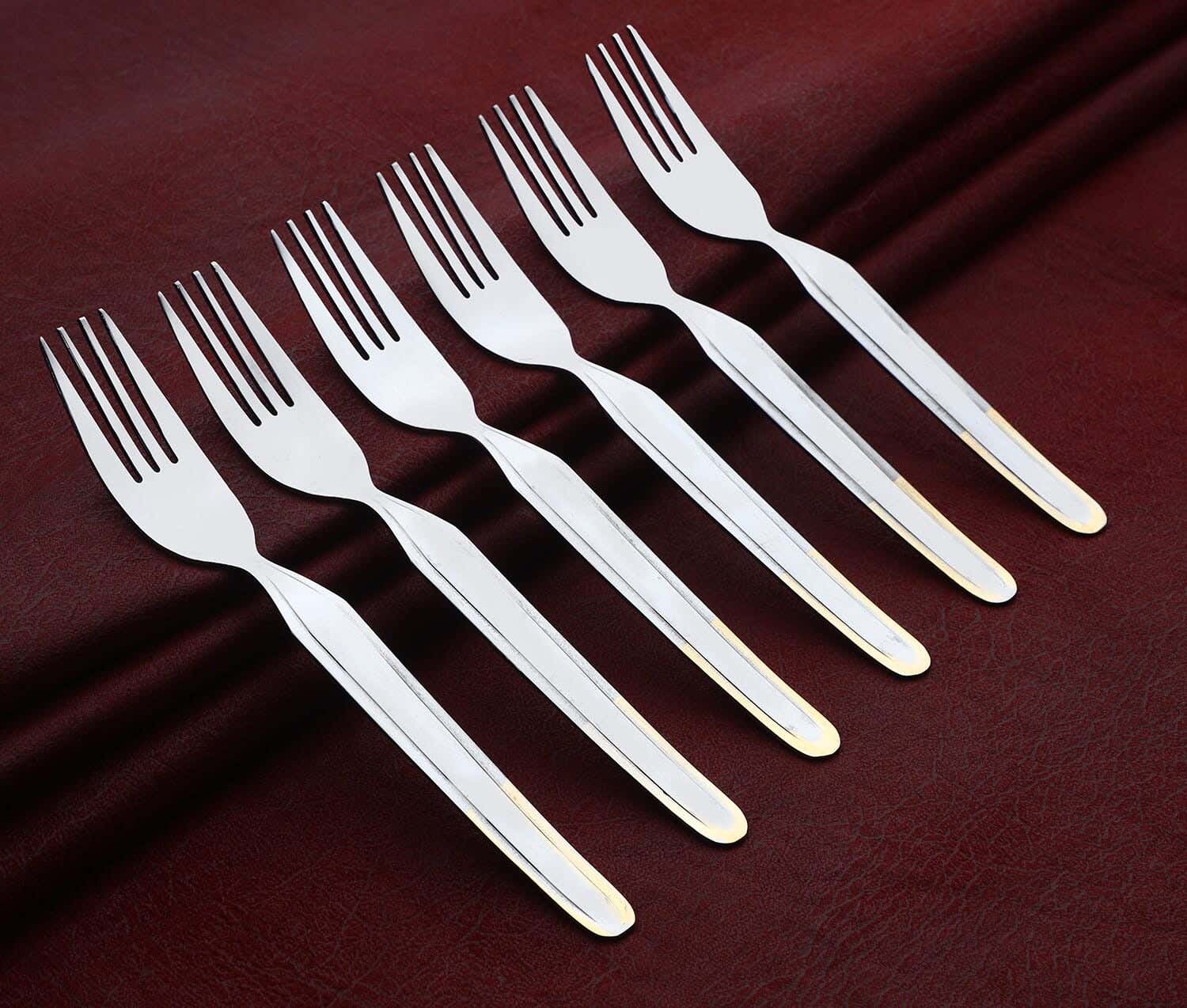 Top One Stainless Steel Dinner Fork Set, 6 Pieces, 19 cm - Silver Gold