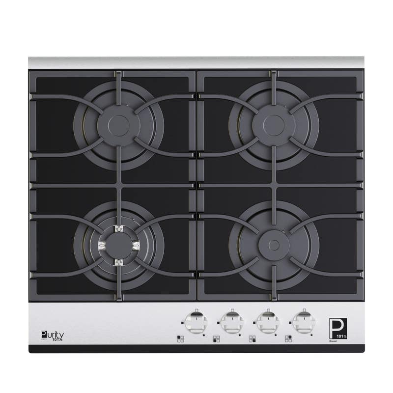 Purity HPT622-GX Built-in Gas Hob, 59×52×5 cm, 4 Burners - Black Silver