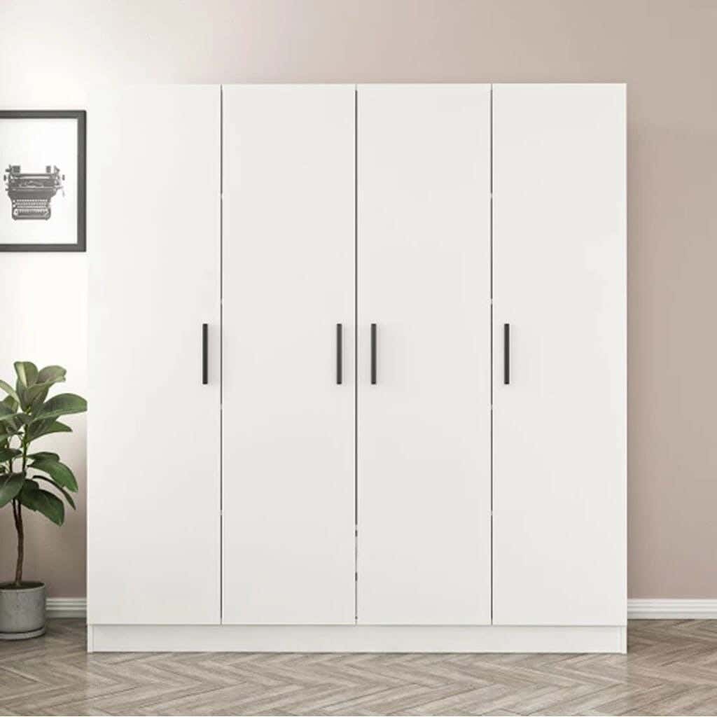 Wardrobe MDF Wood Covered With HPL Layer, 210×160×45 cm - White