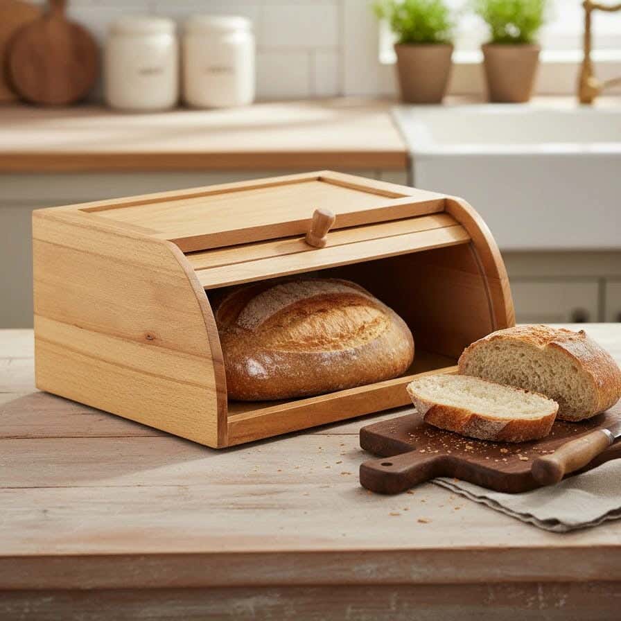 Bread Box With Drawer Lock, Wood