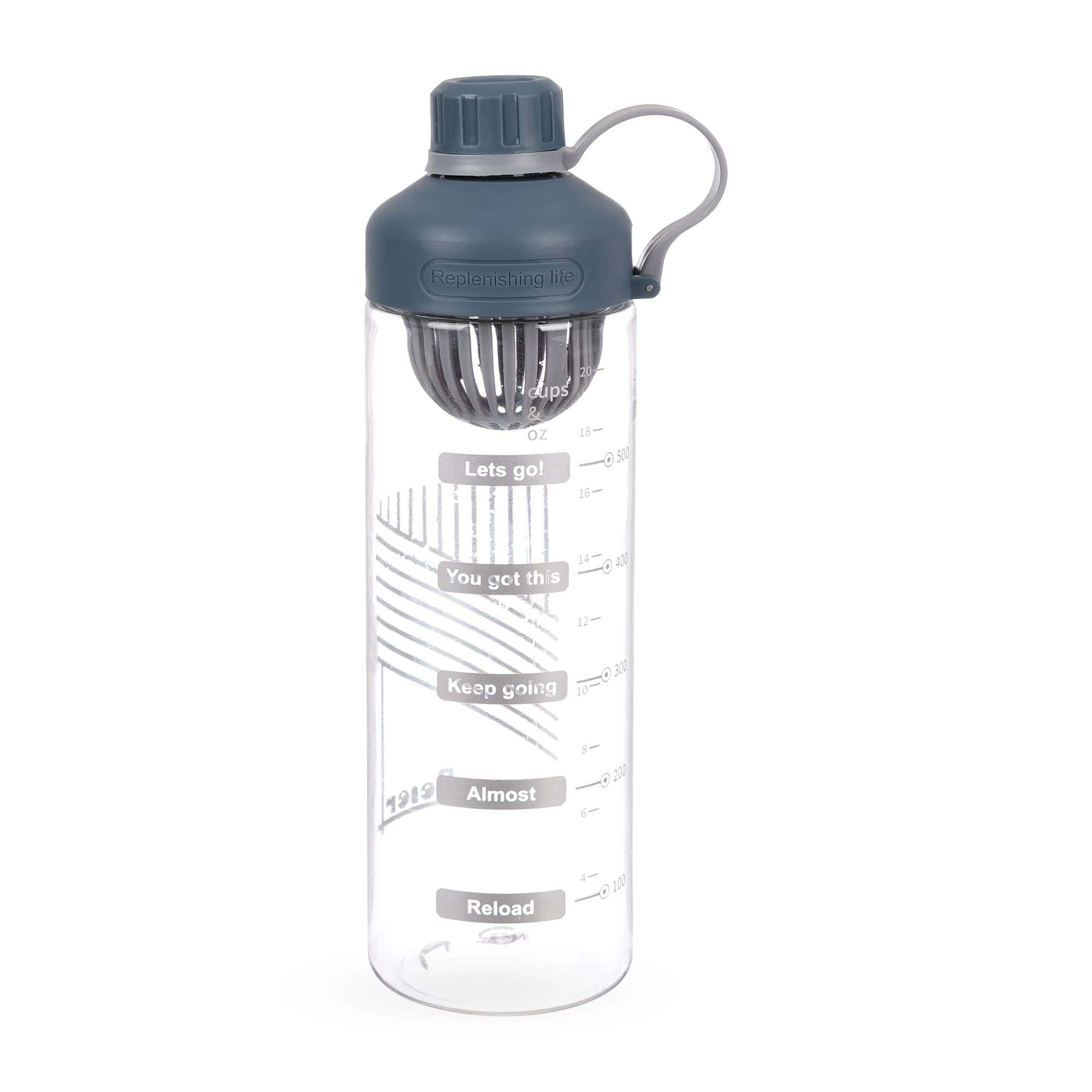 Life Water Bottle, 650Ml Capacity, With A Non-Slip Silicone Handle - Gray