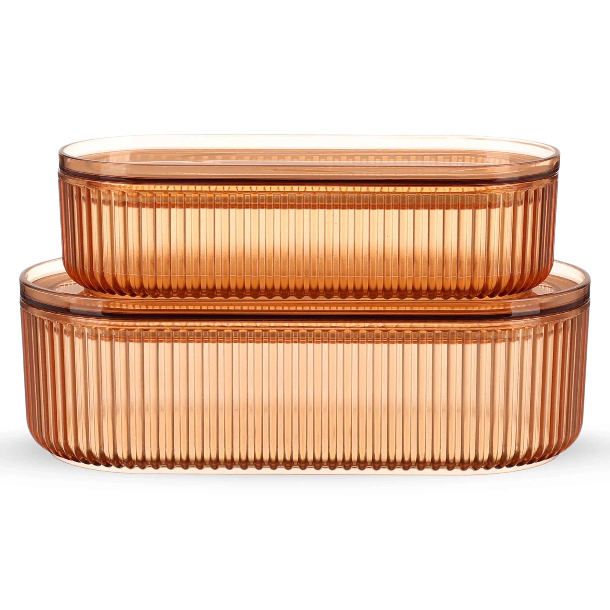 Perley Willeni Lunchbox And Container Set, 2 Pieces, Capacity (1000+2000Ml), Oval Striped Design, Acrylic - Honey