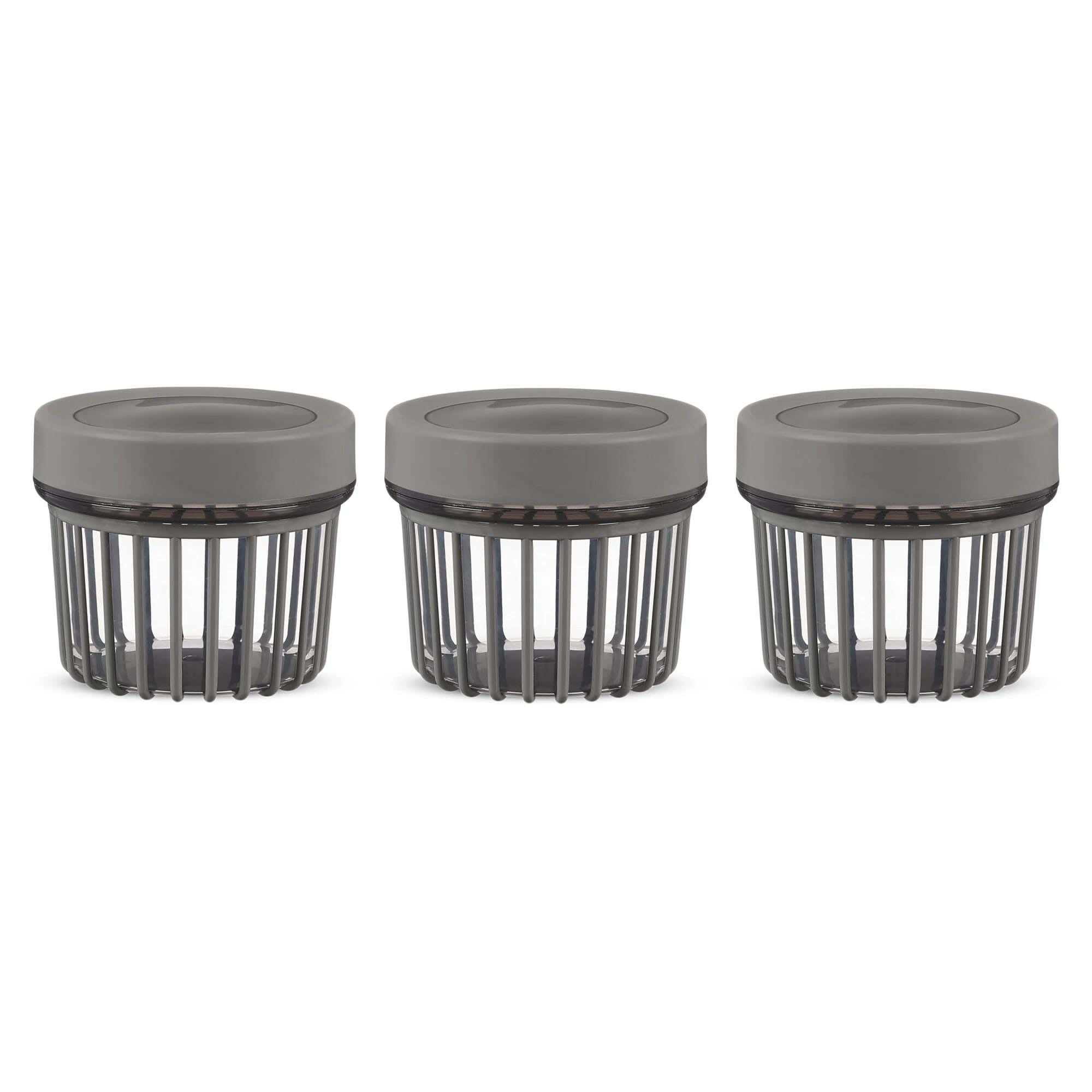Folly Life 3-Piece Plastic Storage Jar Set, 500Ml - Grey