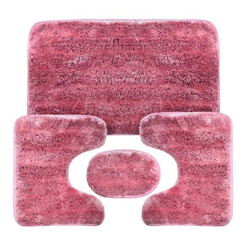 Canon Bathroom Mat Set Velvet, 4 Pieces - Pink