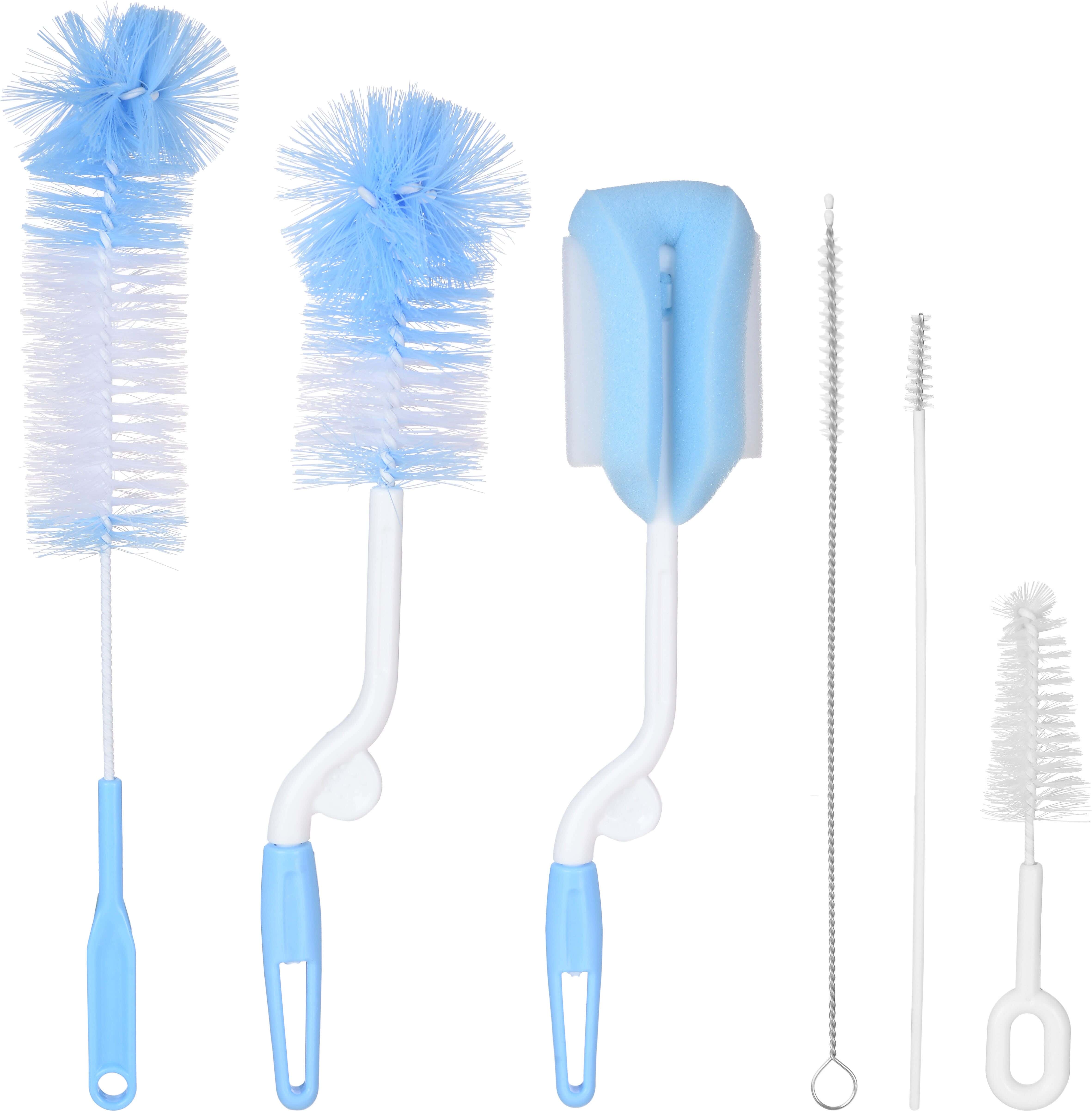 Rienamora Plastic Bottle Washing Brush Set, 6 Pieces - White Pink