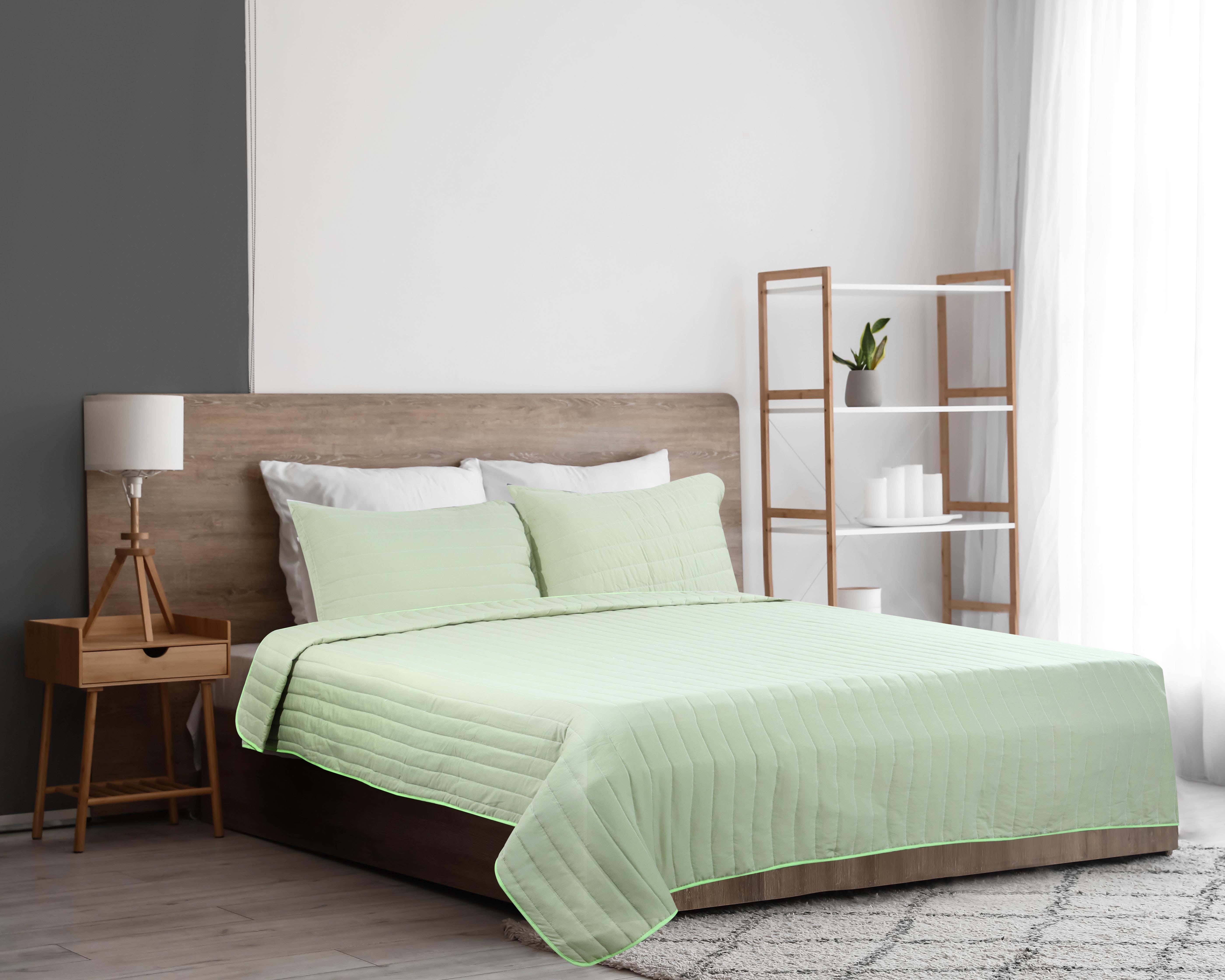 Hariri Microfiber Coverlet Set, 3 pieces, 260×225 cm, approximately 2300 gm - Olive