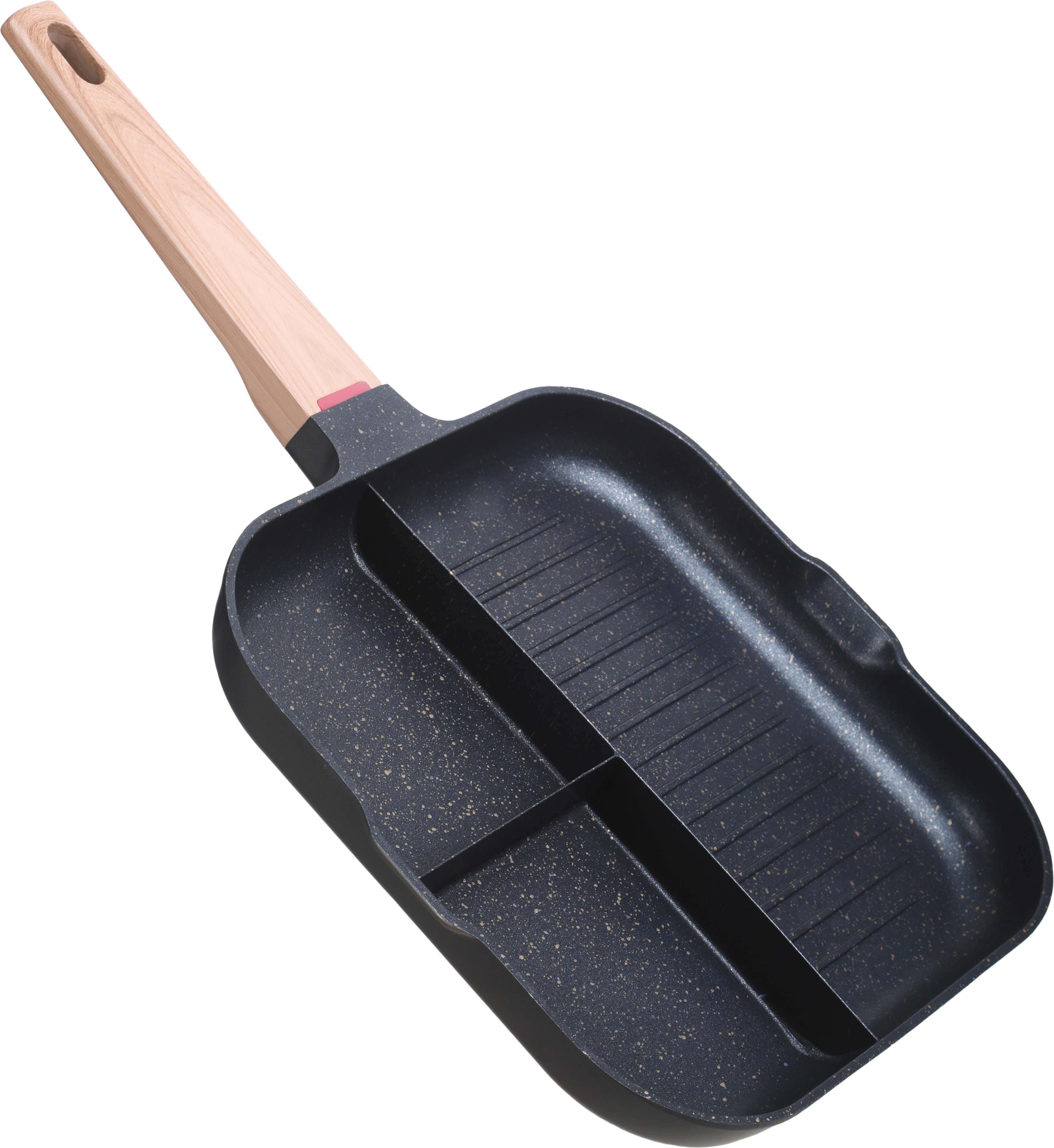 Falmer Rectangular Granite Grill, 3 Eyes, Bakelite Handle, 26×26 cm - Black