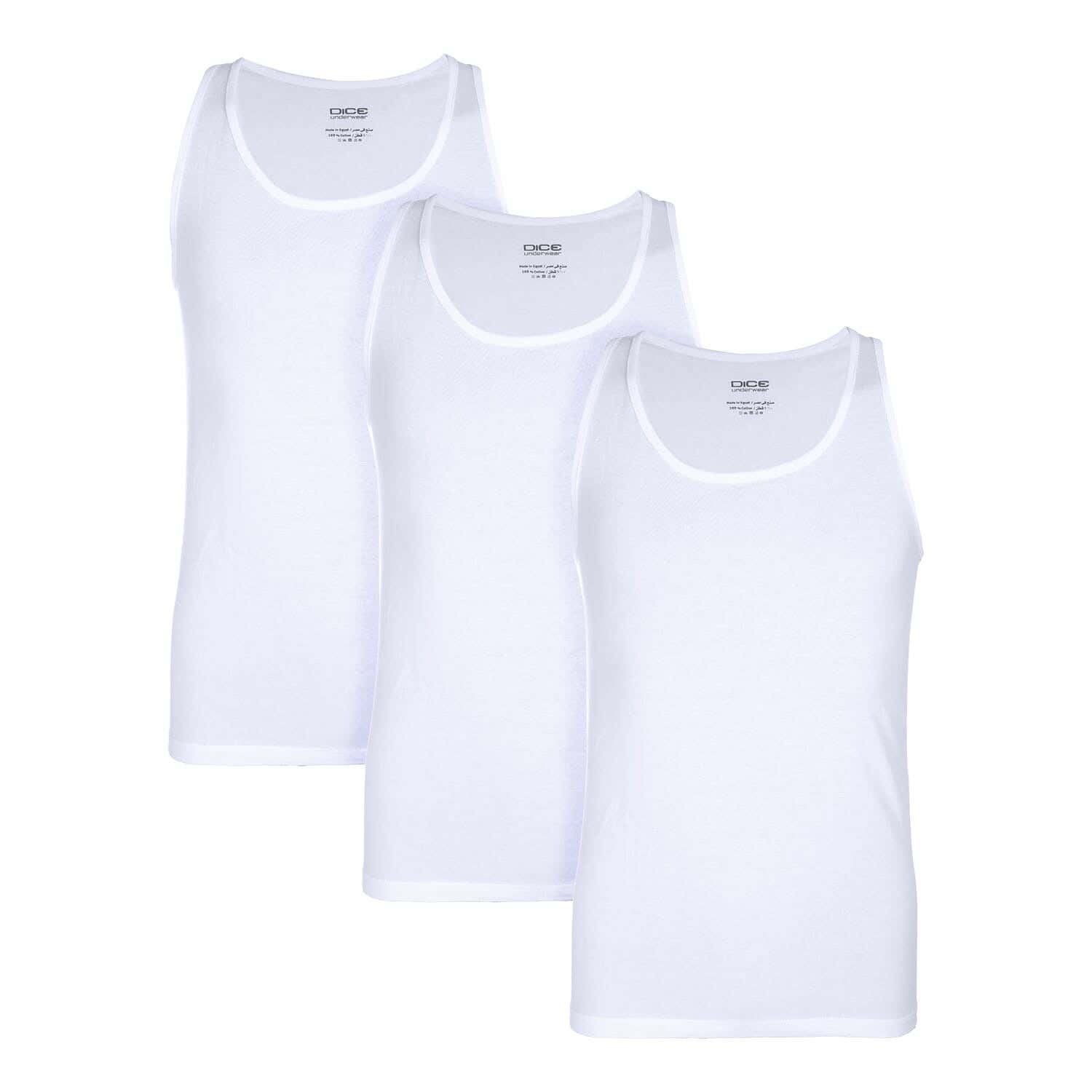 Dice Cotton Sleeveless Undershirt Set for Men, 3 Pieces, Size M - White