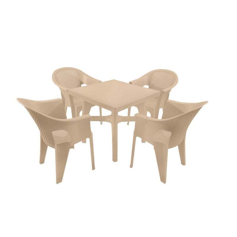 Outdoor Table Set, 4 Chairs, 80×80×78 cm - Beige