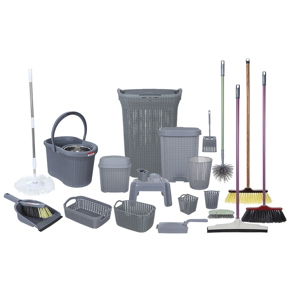 El Helal & Star Plastic Cleaning Tool Set, 25 Pieces - Grey