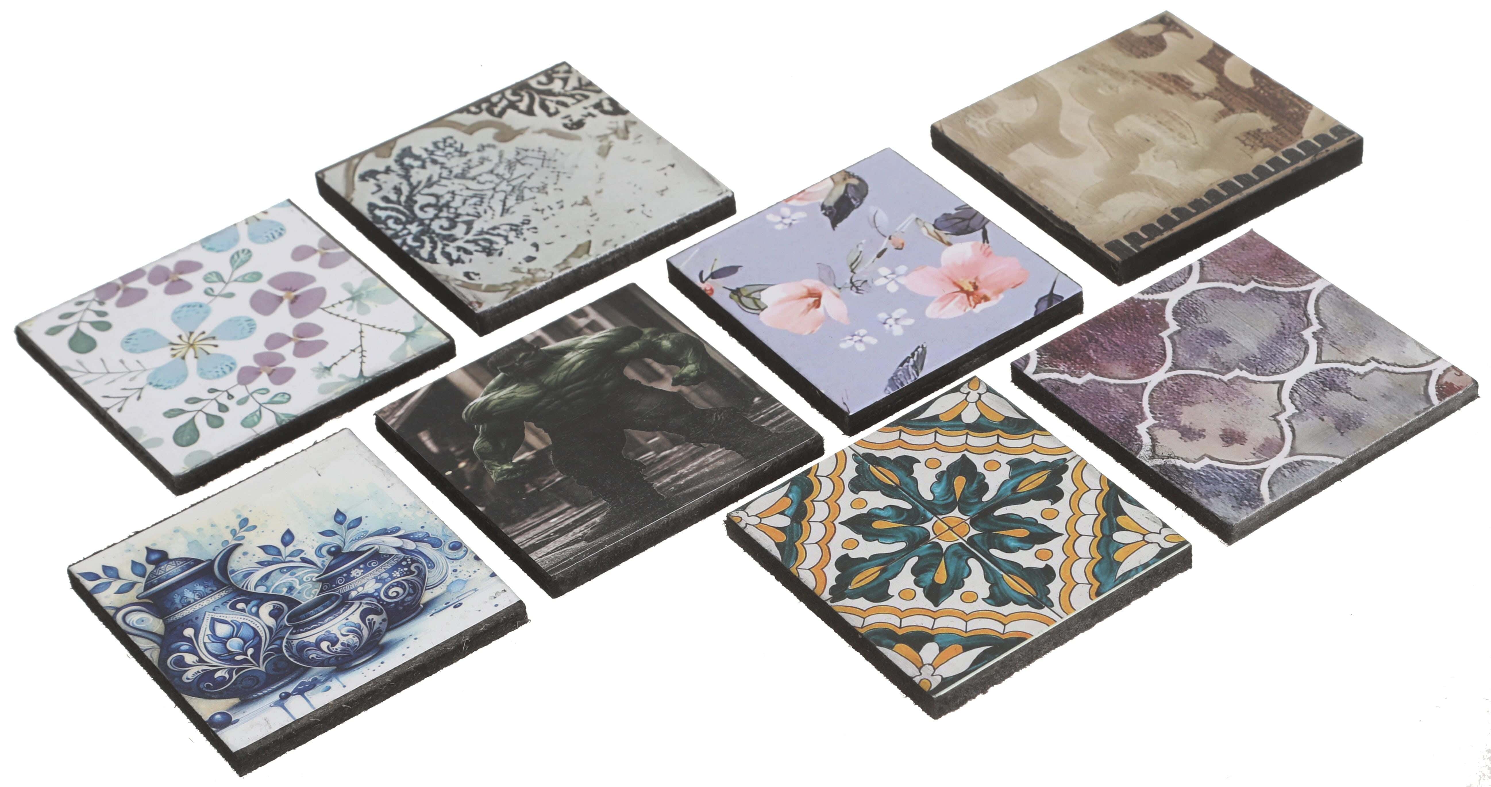 Wood Coaster Set, 8 Pieces, 8×8 Cm - Multicolor