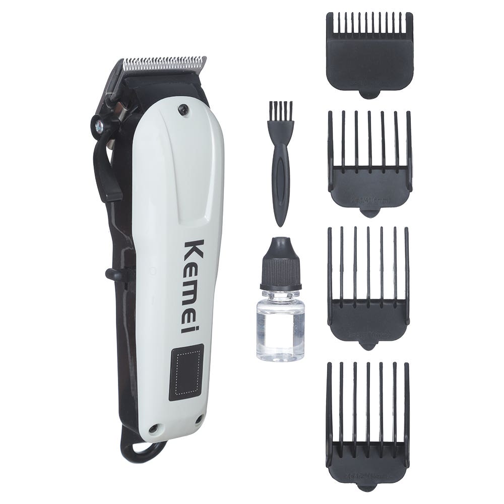 Kemei KM-809 Hair Trimmer, 4 Comb - White Black