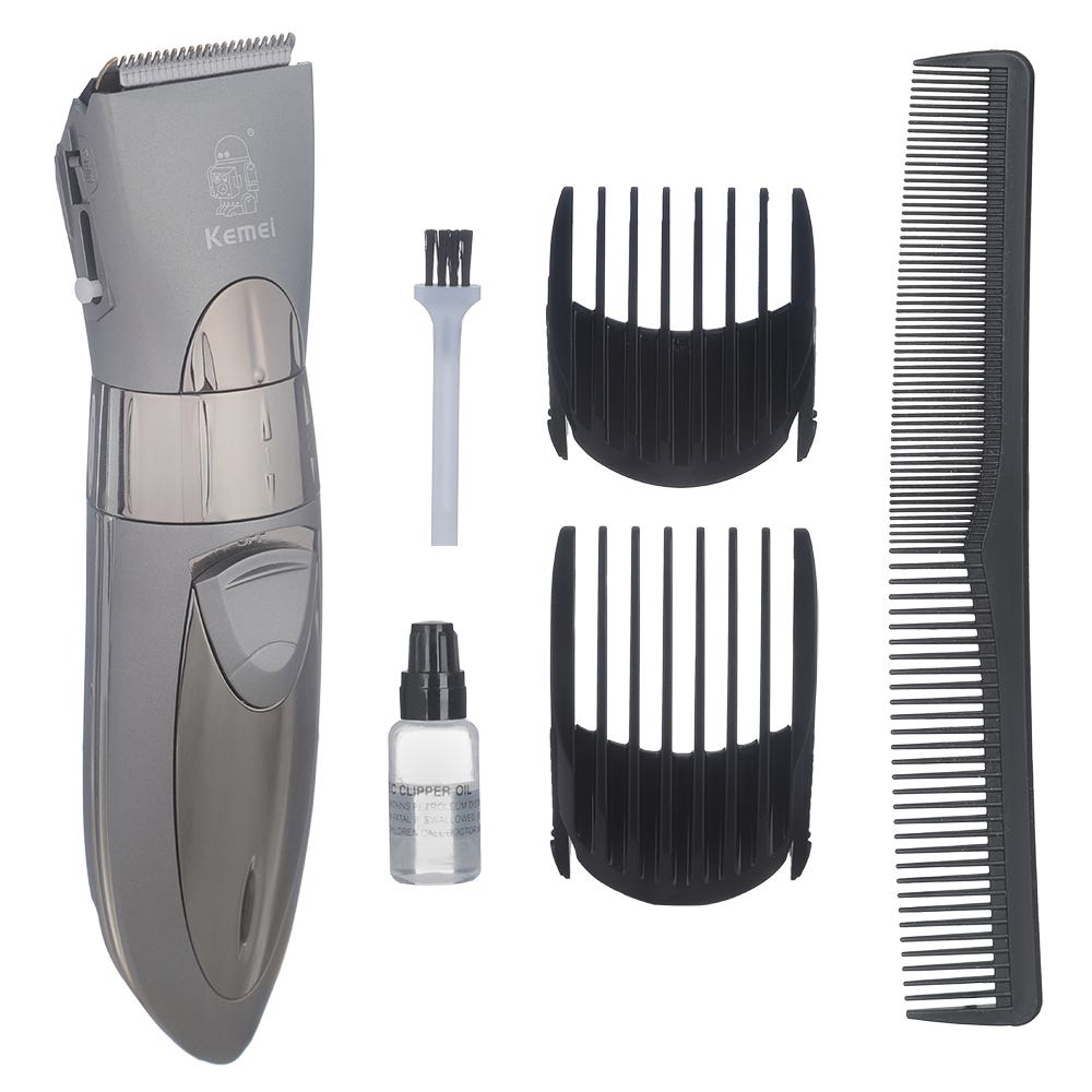 Kemei KM-605 Hair Trimmer, 2 Comb - Silver