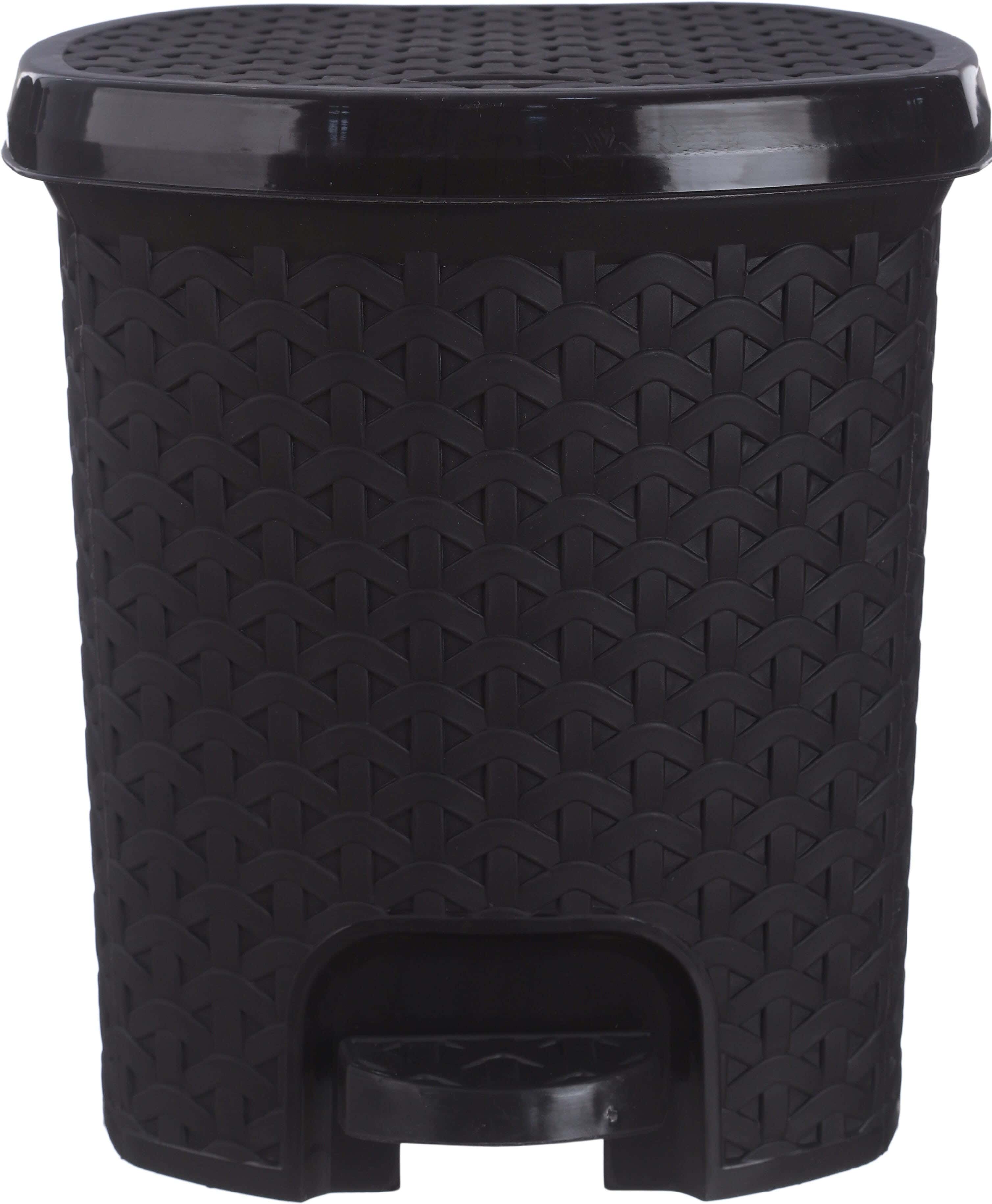 Al Wataneya Plastic Rattan Shape Trash Bins with Movable Lid, 6 Litre - Dark Brown