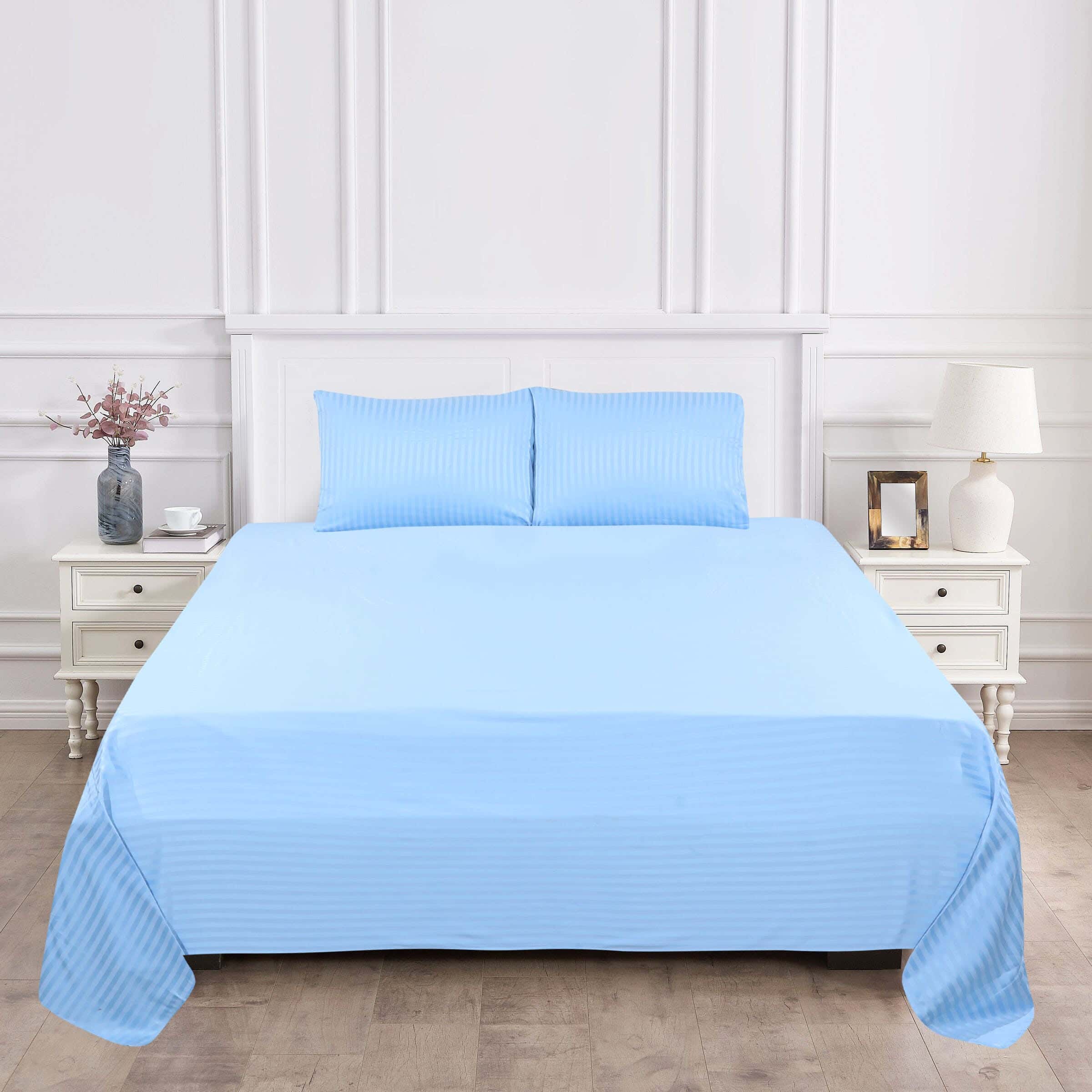 Al Maamoun Cotton Bed Sheet Set, 3 Pieces, 240×260 cm, 1150 gm - Light Blue