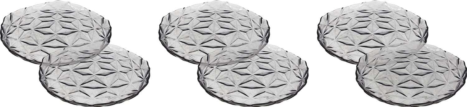 Pasabahce Glass Plate Set, 6 Pieces, 20 cm - Clear Grey