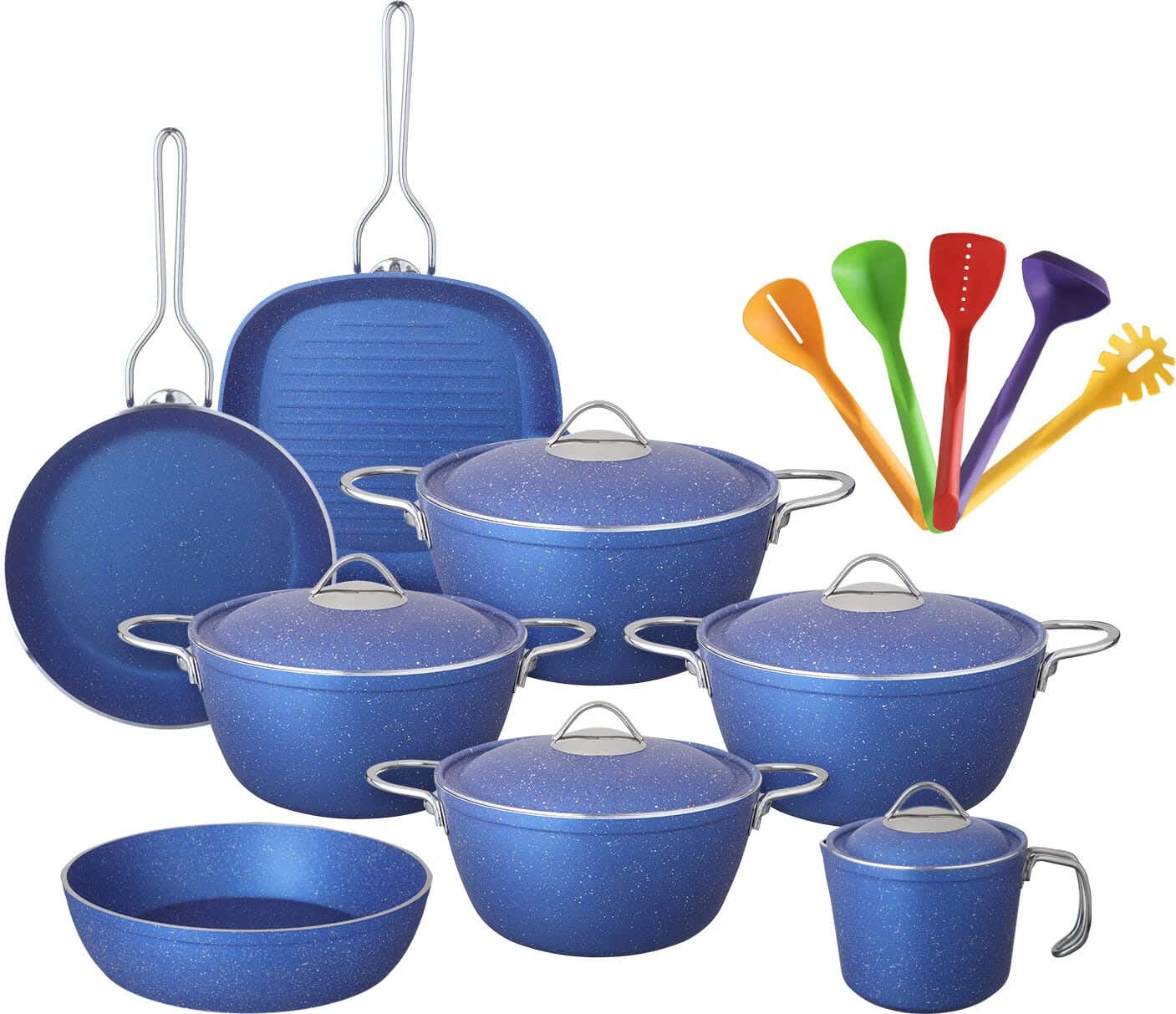 Nouval Granite Pots Set, 18 Pieces - Blue