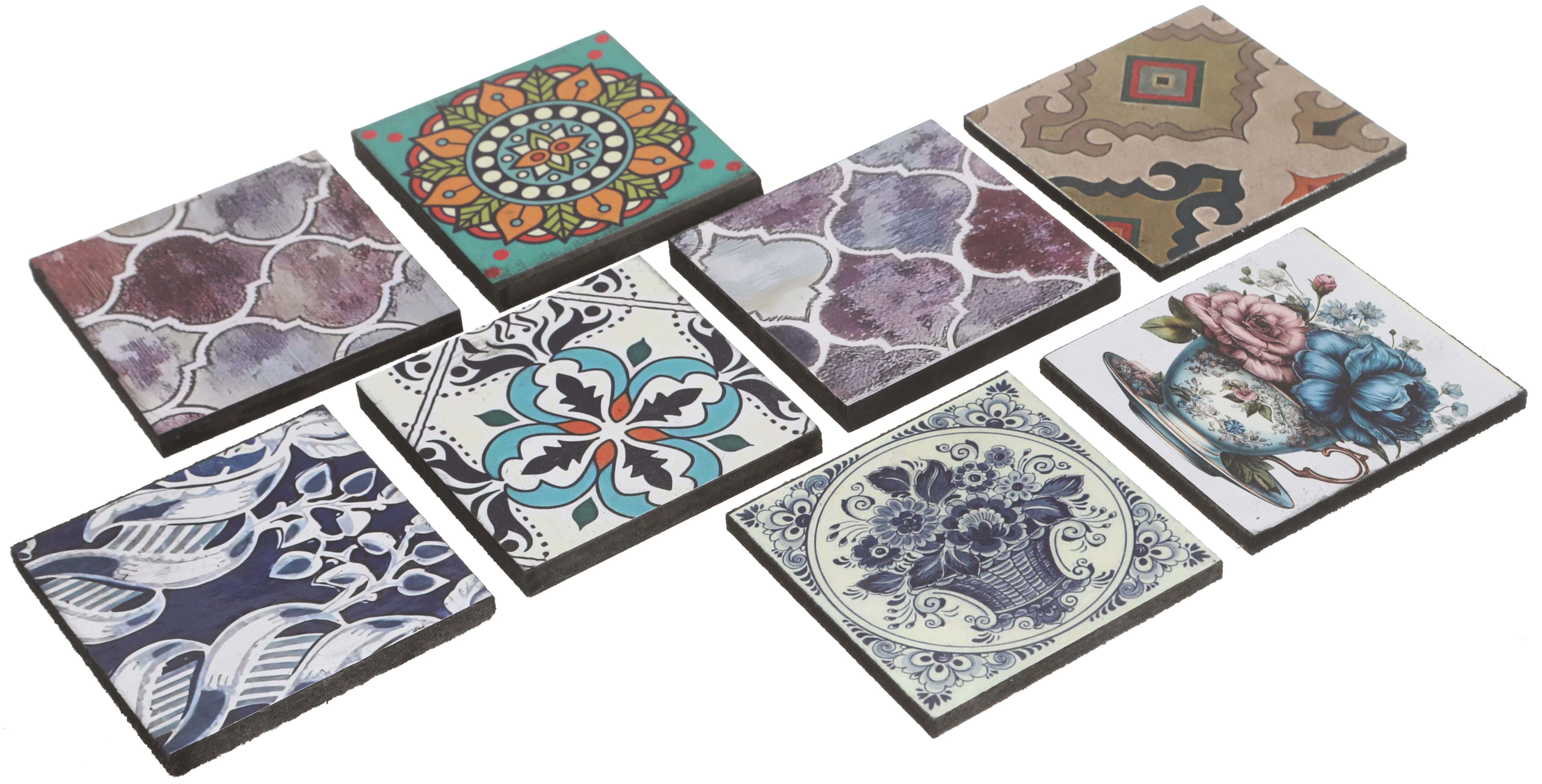 Wood Coaster Set, 8 Pieces, 8×8 Cm - Multicolor