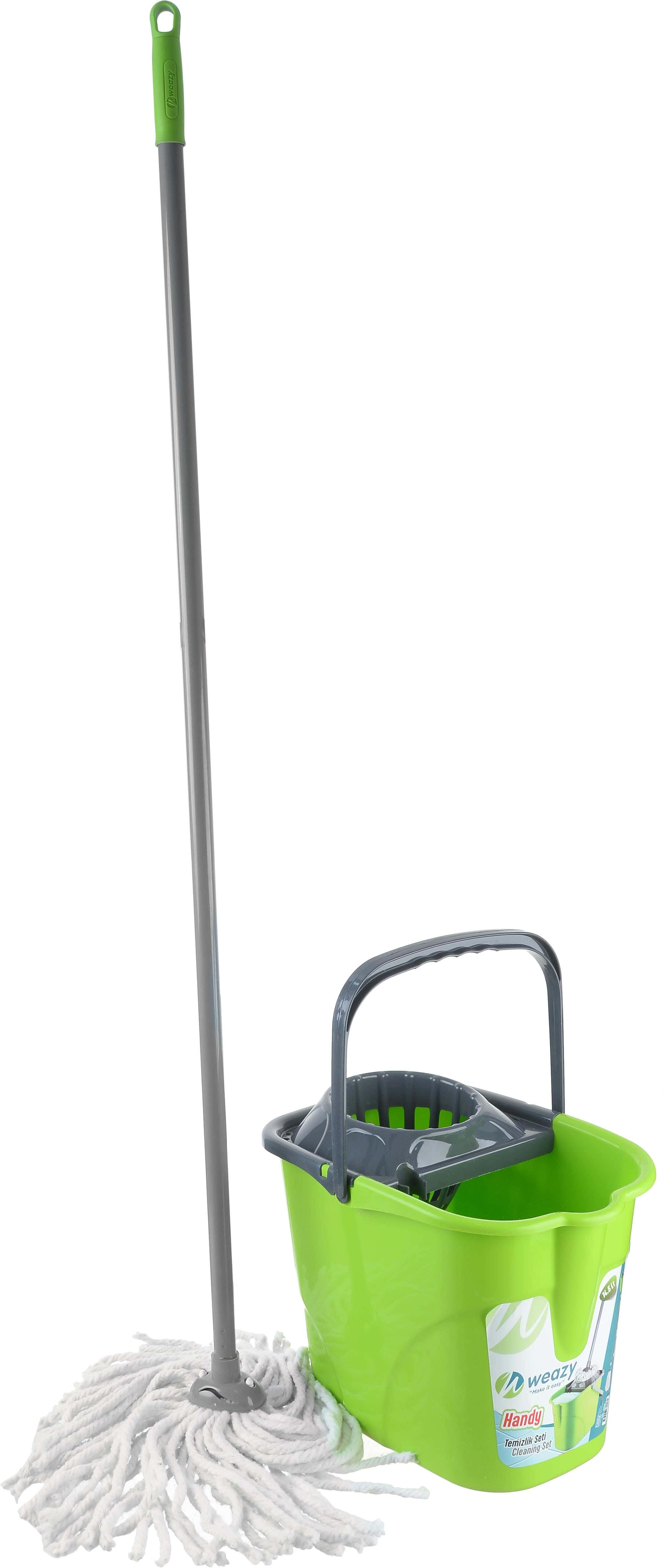 Weazy Plastic Mob Bucket With Wringer, Plastic Handle, 14.5 Liter - Green