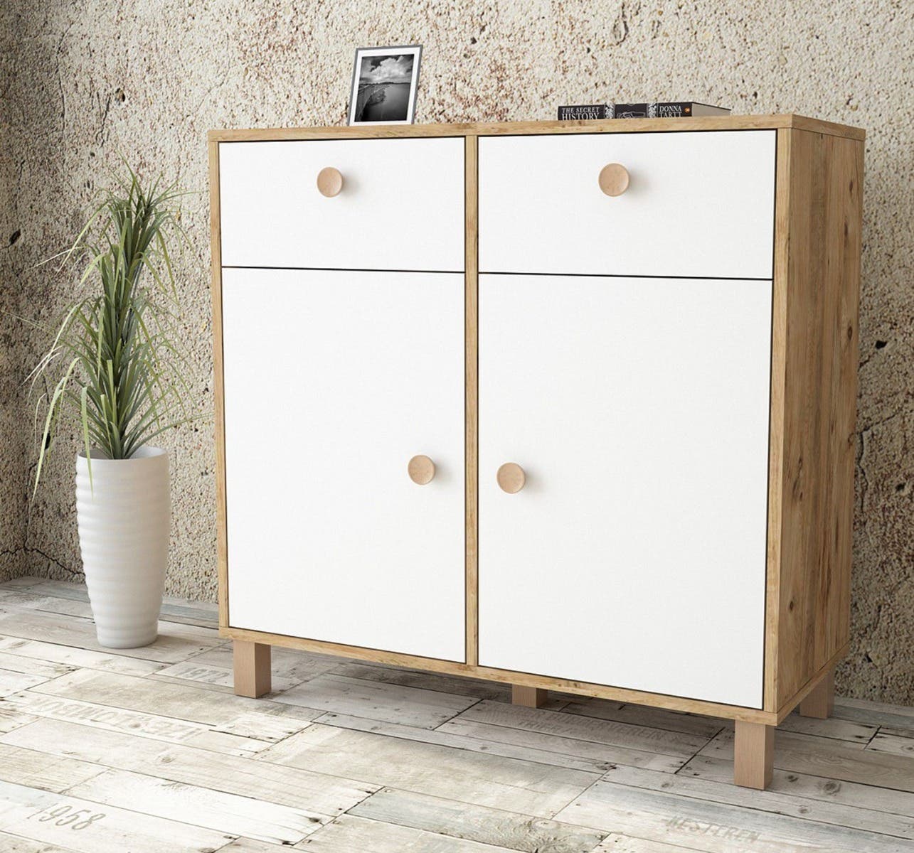 MDF Wood Storage Unit, 100×40×100 - White Beige