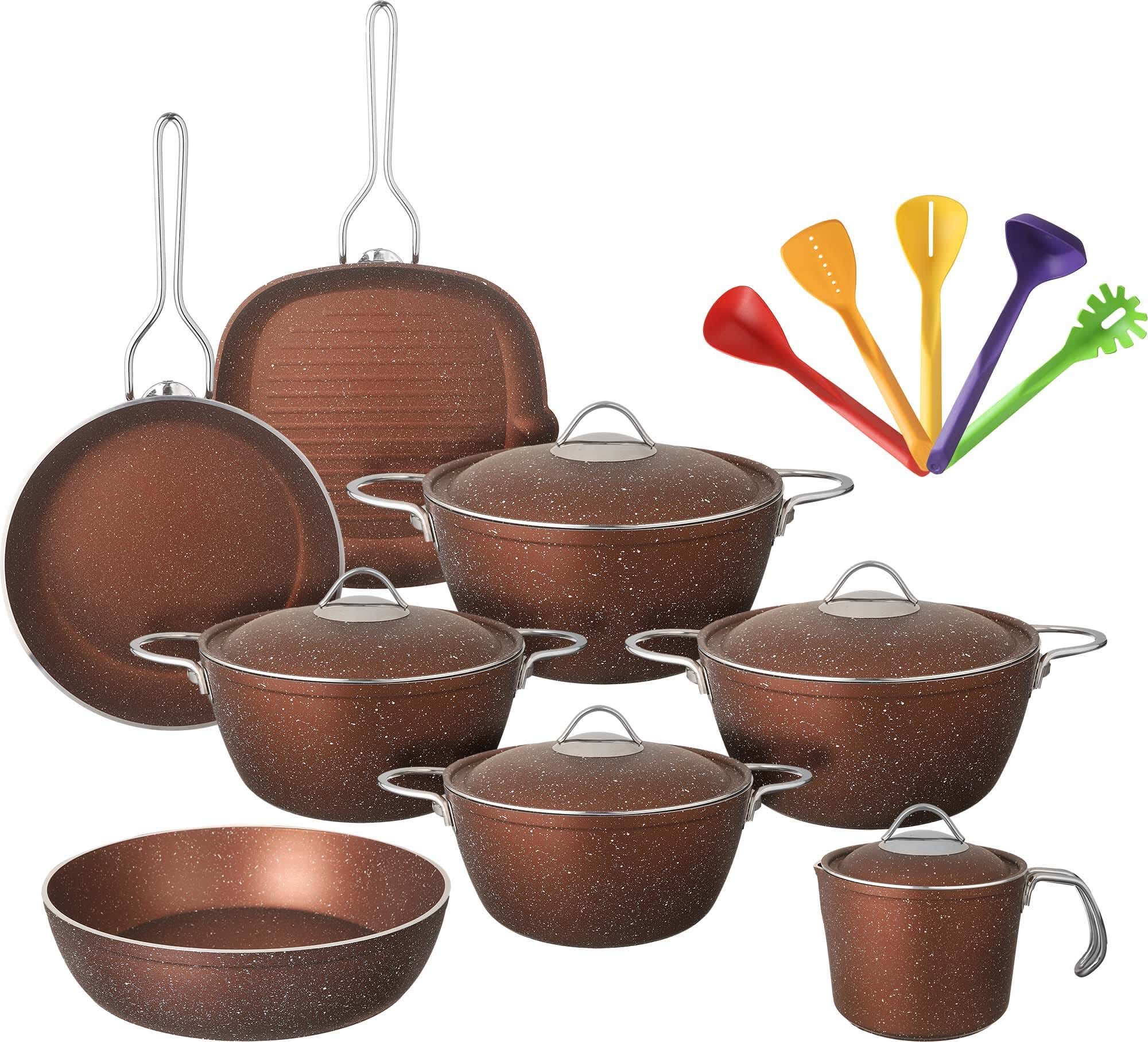 Nouval Granite Pots Set, 18 Pieces - Brown